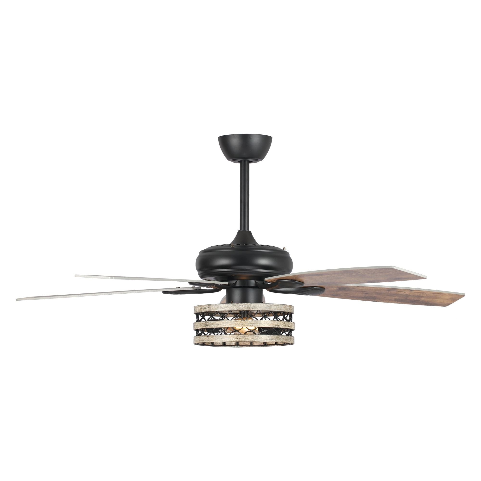 Ventilateur de plafond cage noir à 5 pales Farmhouse Driftwood avec télécommande