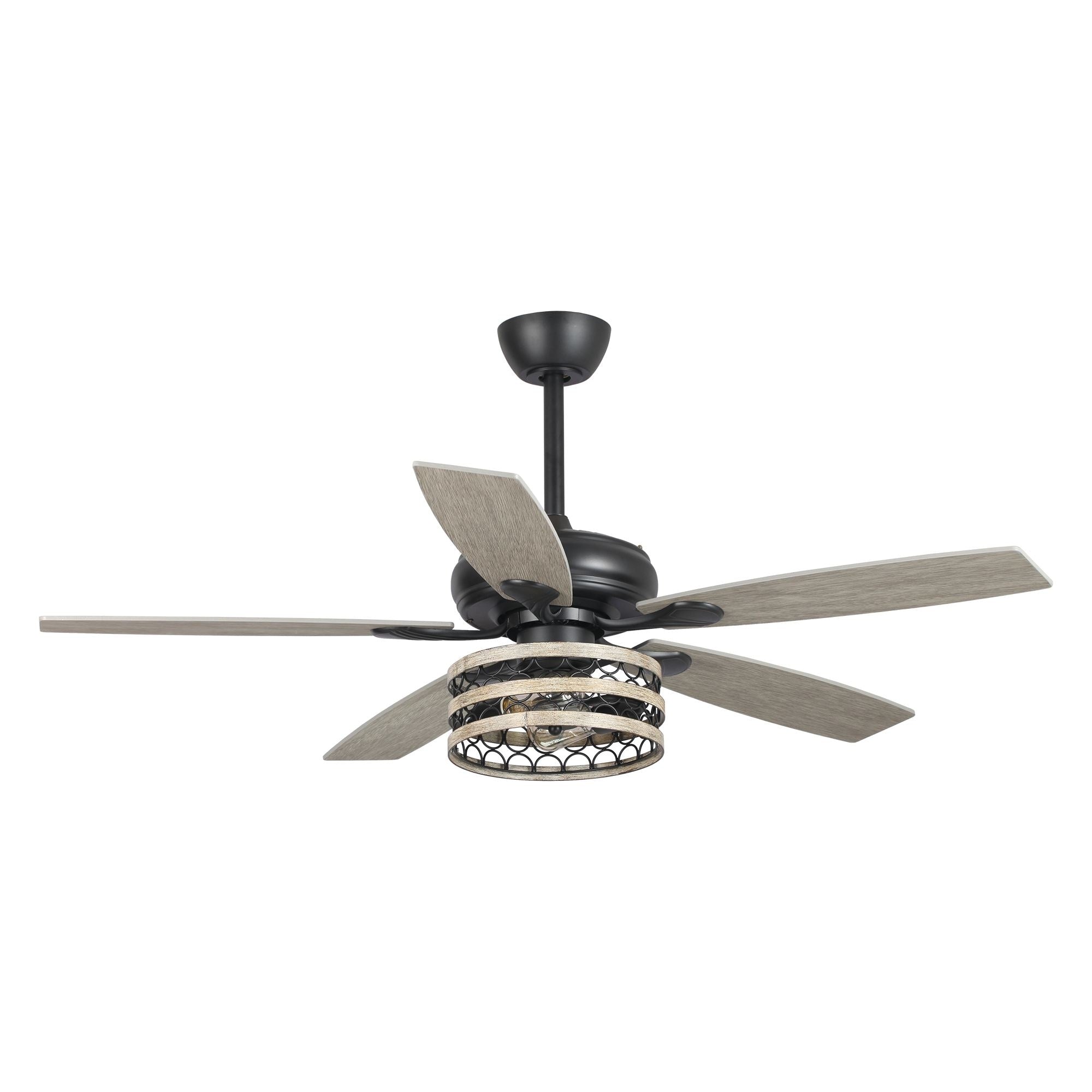 Ventilateur de plafond cage noir à 5 pales Farmhouse Driftwood avec télécommande