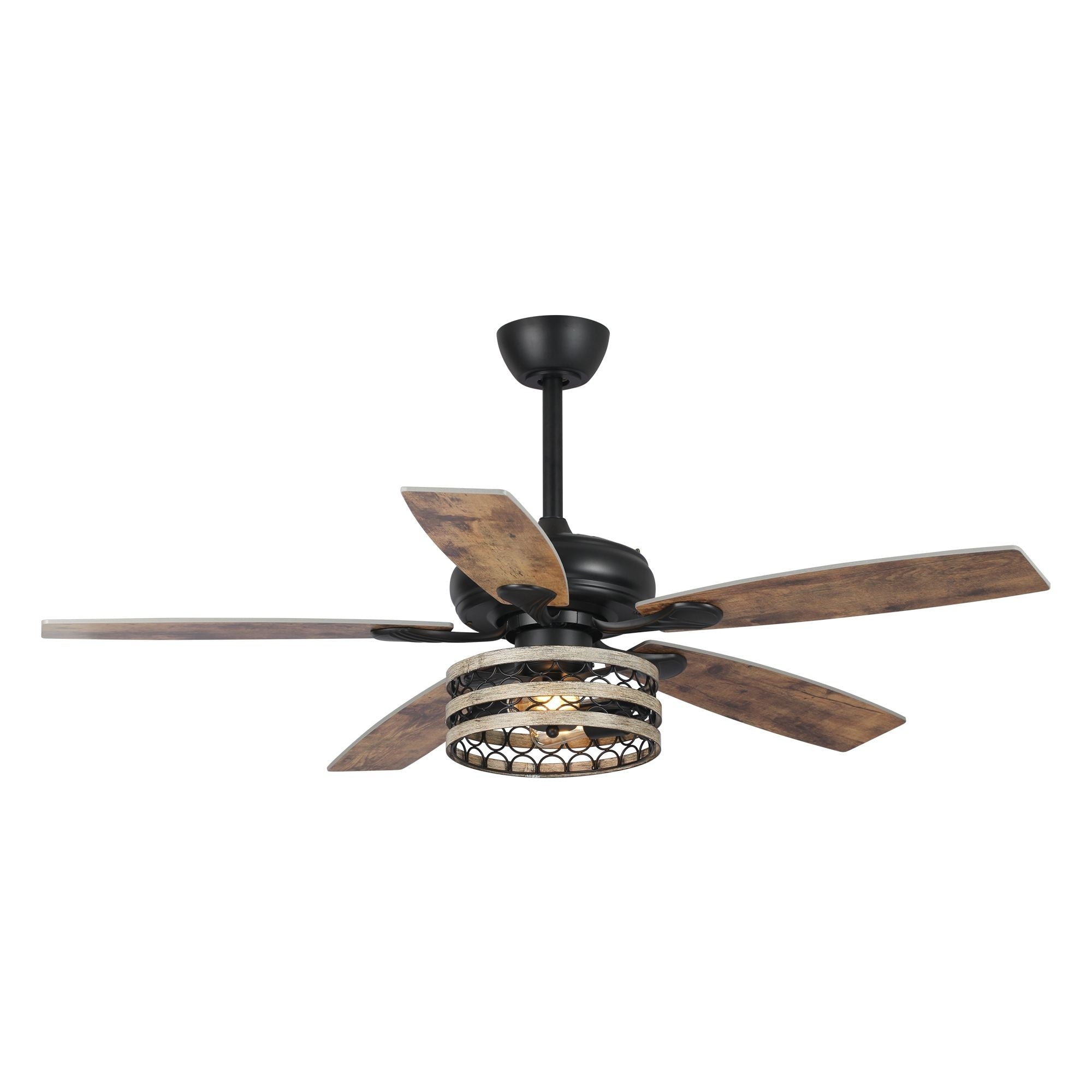 Ventilateur de plafond cage noir à 5 pales Farmhouse Driftwood avec télécommande