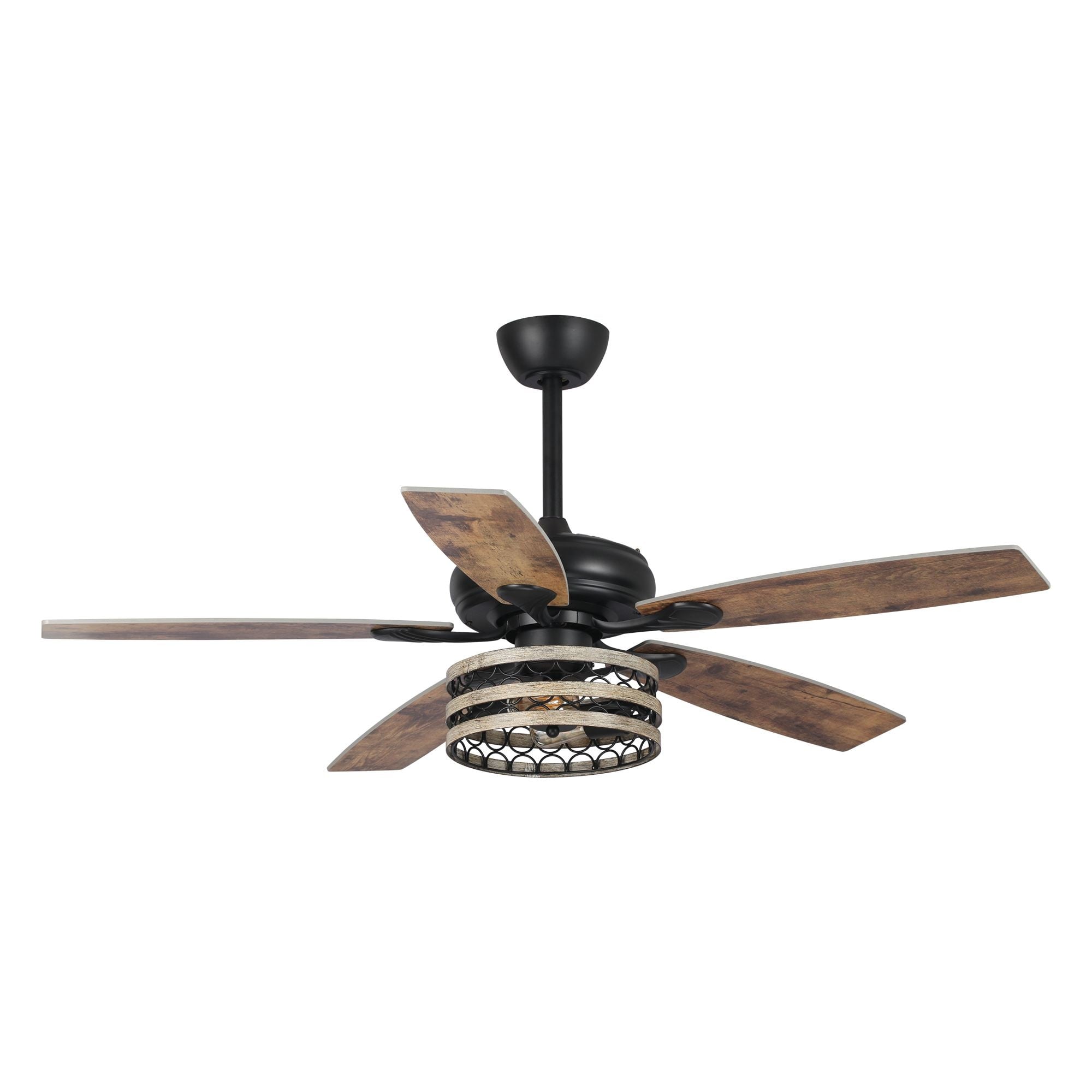 Ventilateur de plafond cage noir à 5 pales Farmhouse Driftwood avec télécommande