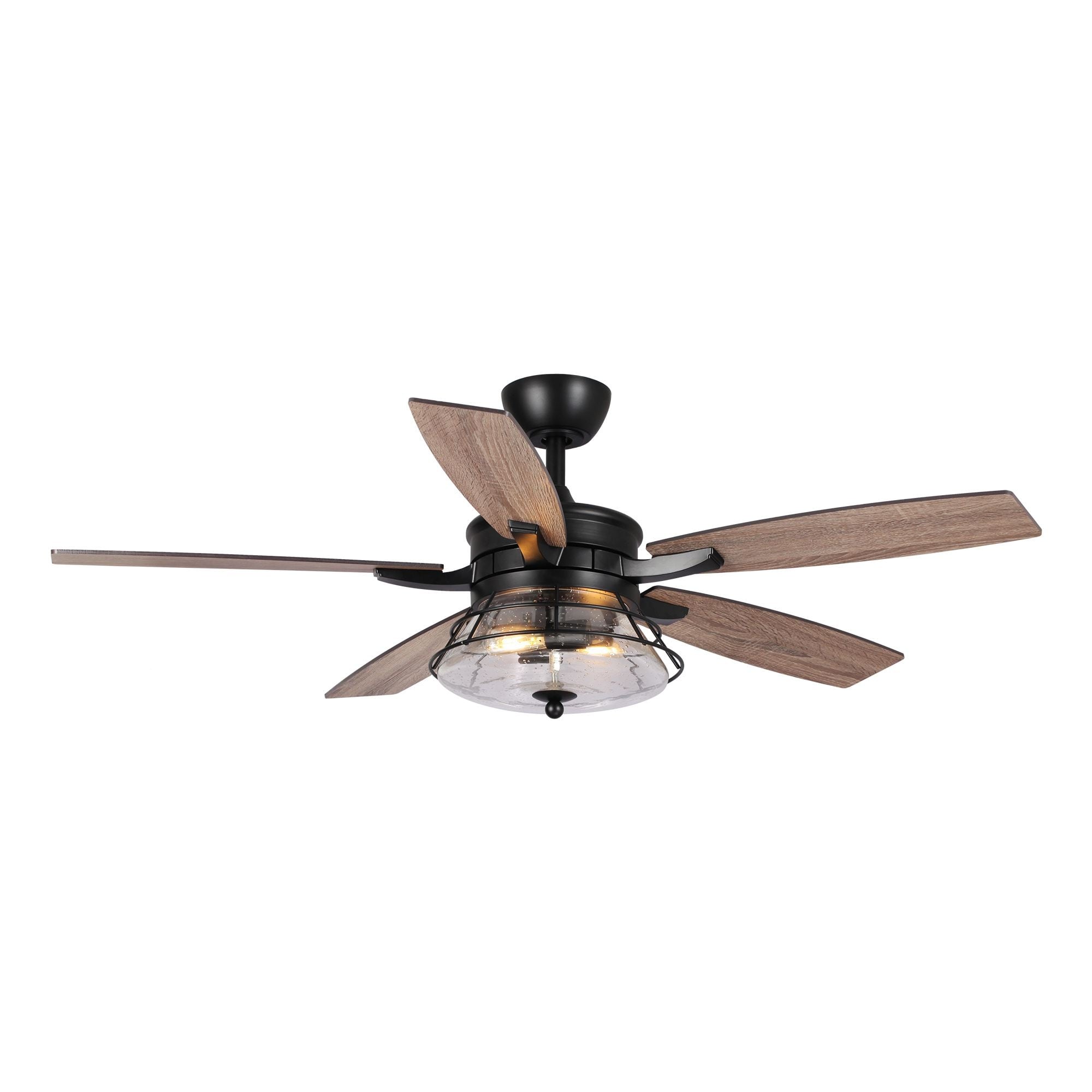 Ventilateur de plafond décoratif industriel en verre grainé noir de 52 pouces avec télécommande et kit d'éclairage