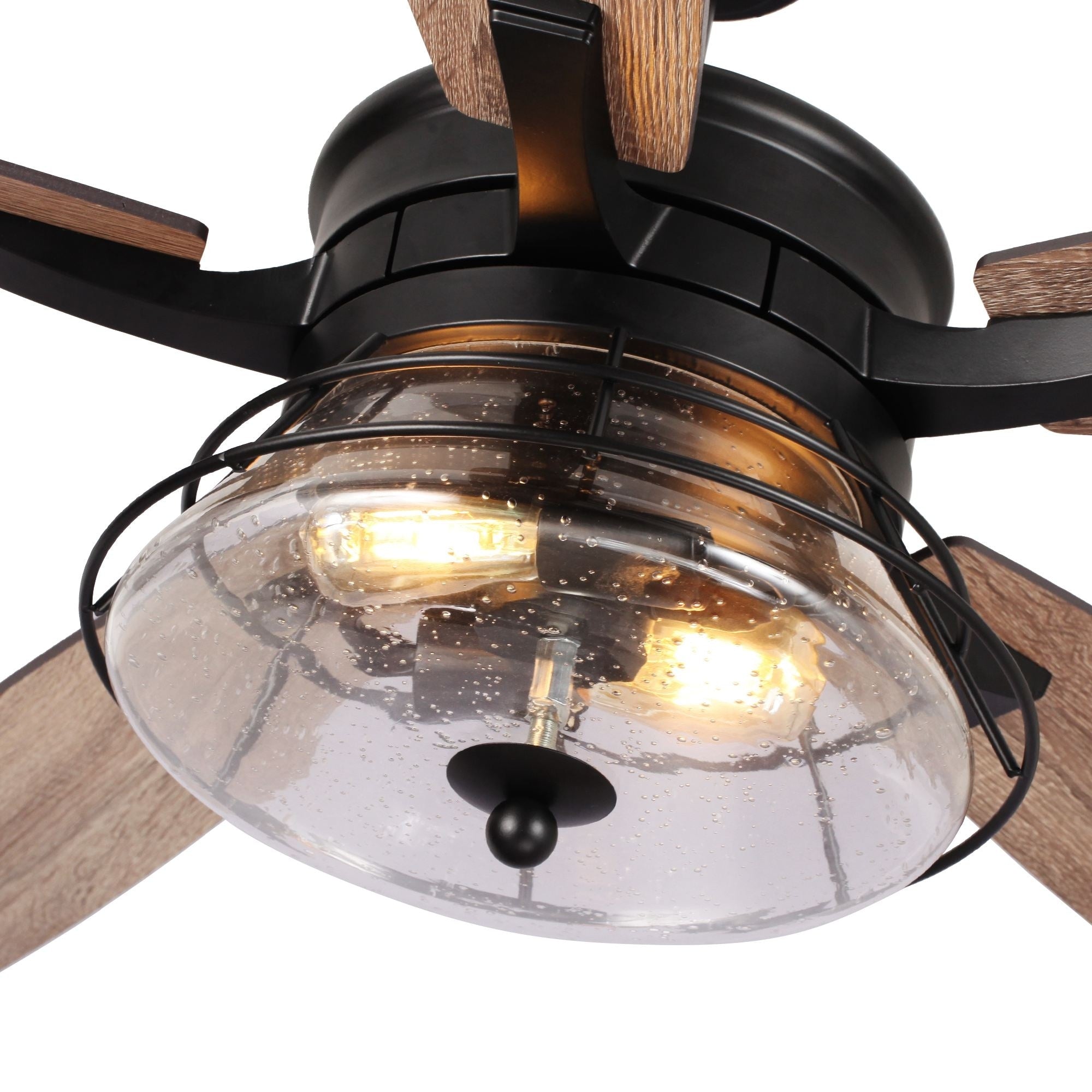 Ventilateur de plafond décoratif industriel en verre grainé noir de 52 pouces avec télécommande et kit d'éclairage
