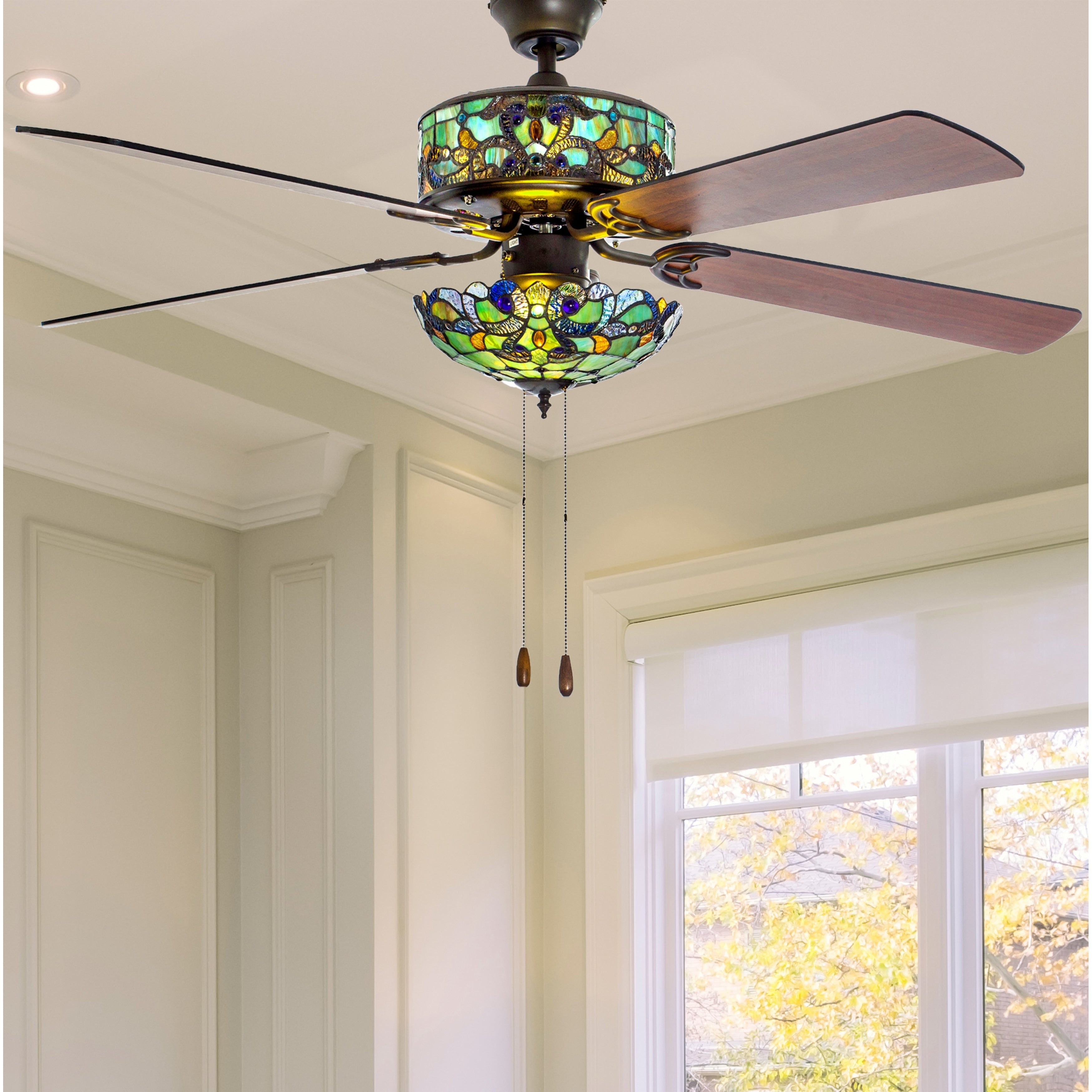 Ventilateur de plafond Magna Carta de style Tiffany Copper Grove Guasipati de 52 pouces - 52L x 52W x 16,5