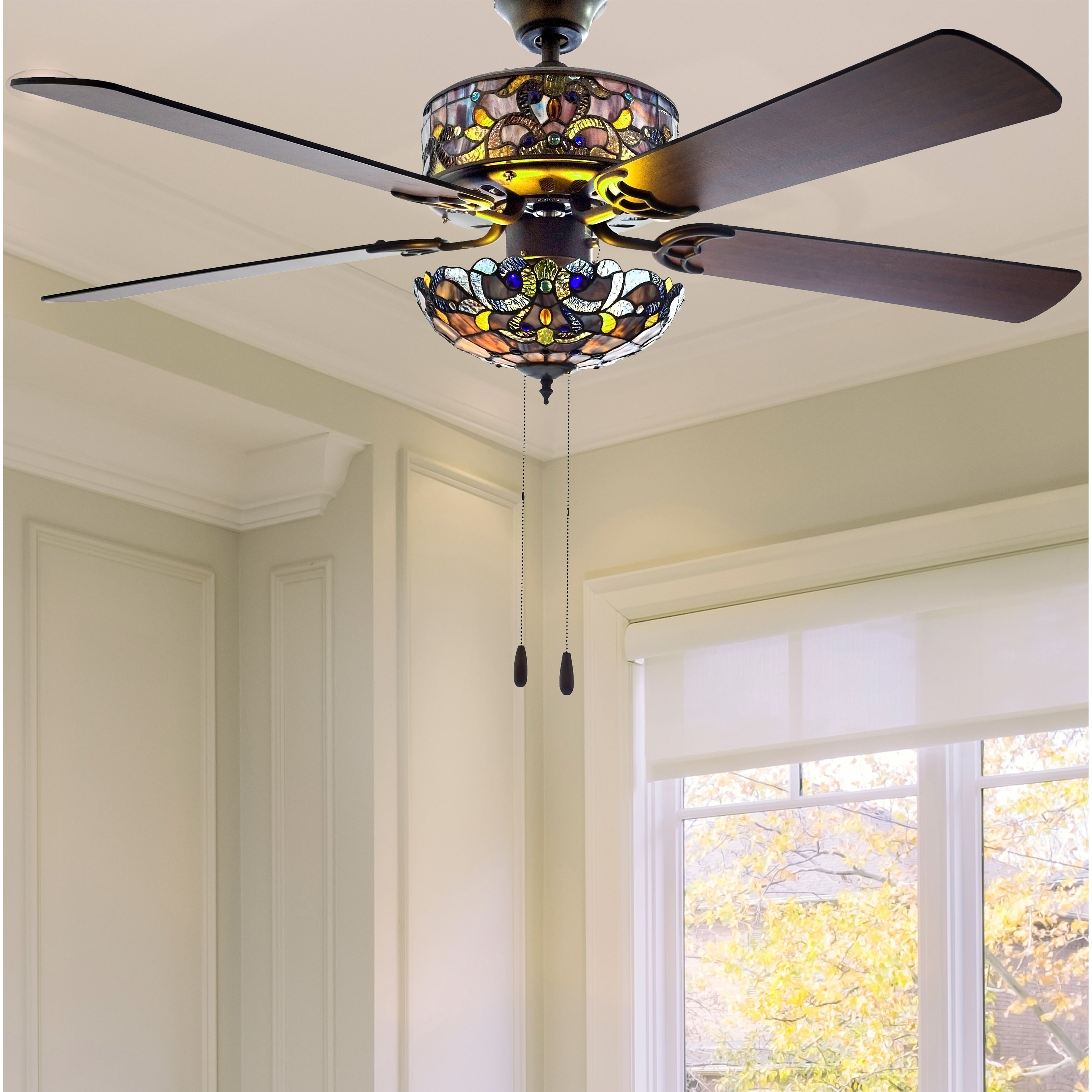 Ventilateur de plafond Magna Carta de style Tiffany Copper Grove Guasipati de 52 pouces - 52L x 52W x 16,5