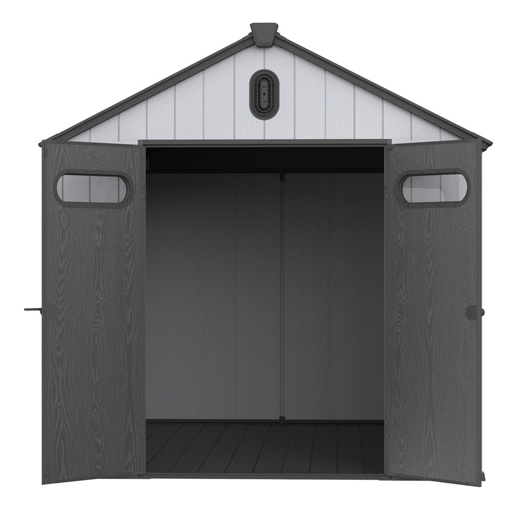 Abri de rangement extérieur en plastique et résine toutes saisons de 6 pi x 4 pi/6 pi x 8 pi/8 pi x 6 pi/8 pi x 10 pi avec plancher, abri à outils Spire