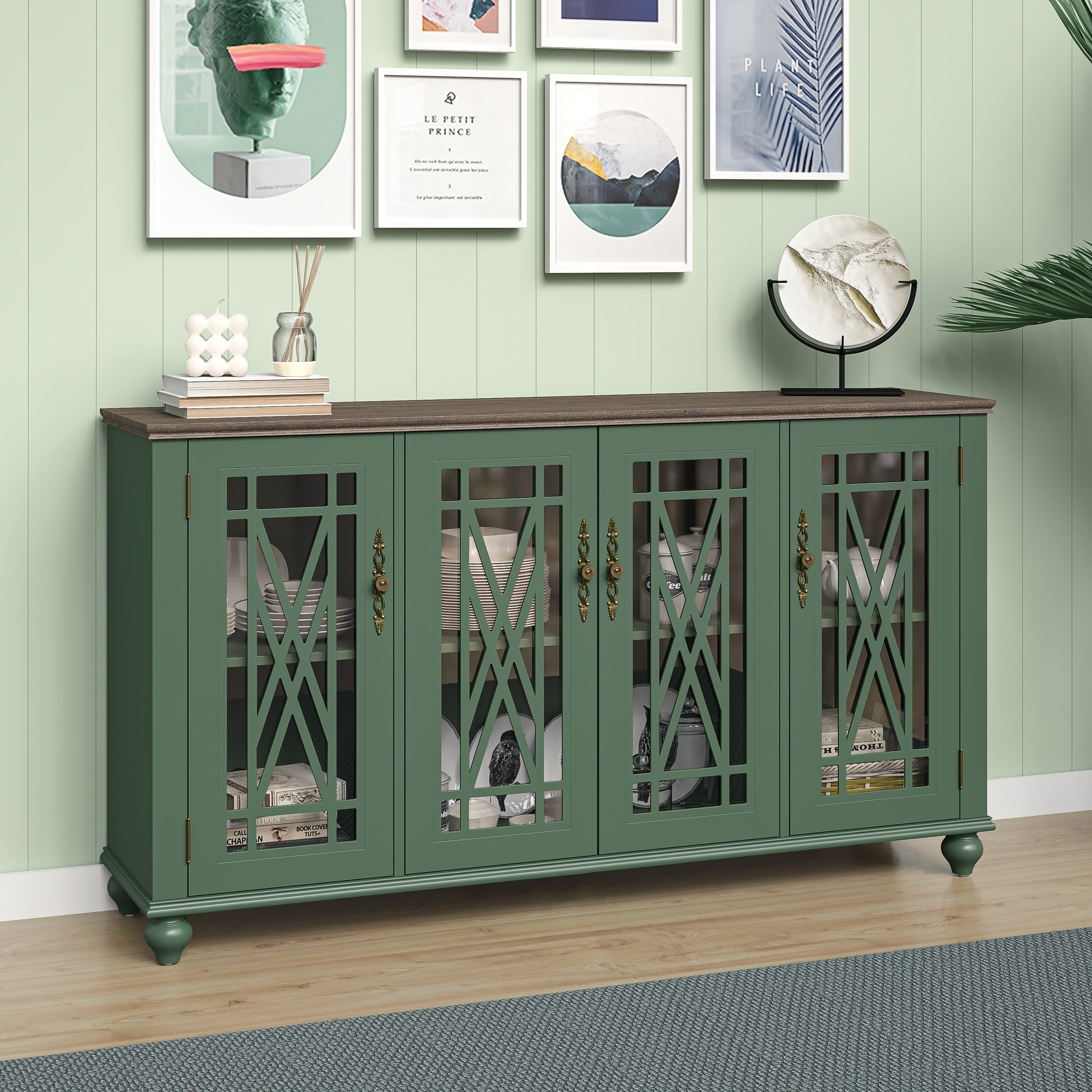 Buffet d'appoint de cuisine en bois de style vintage de 63 po de largeur