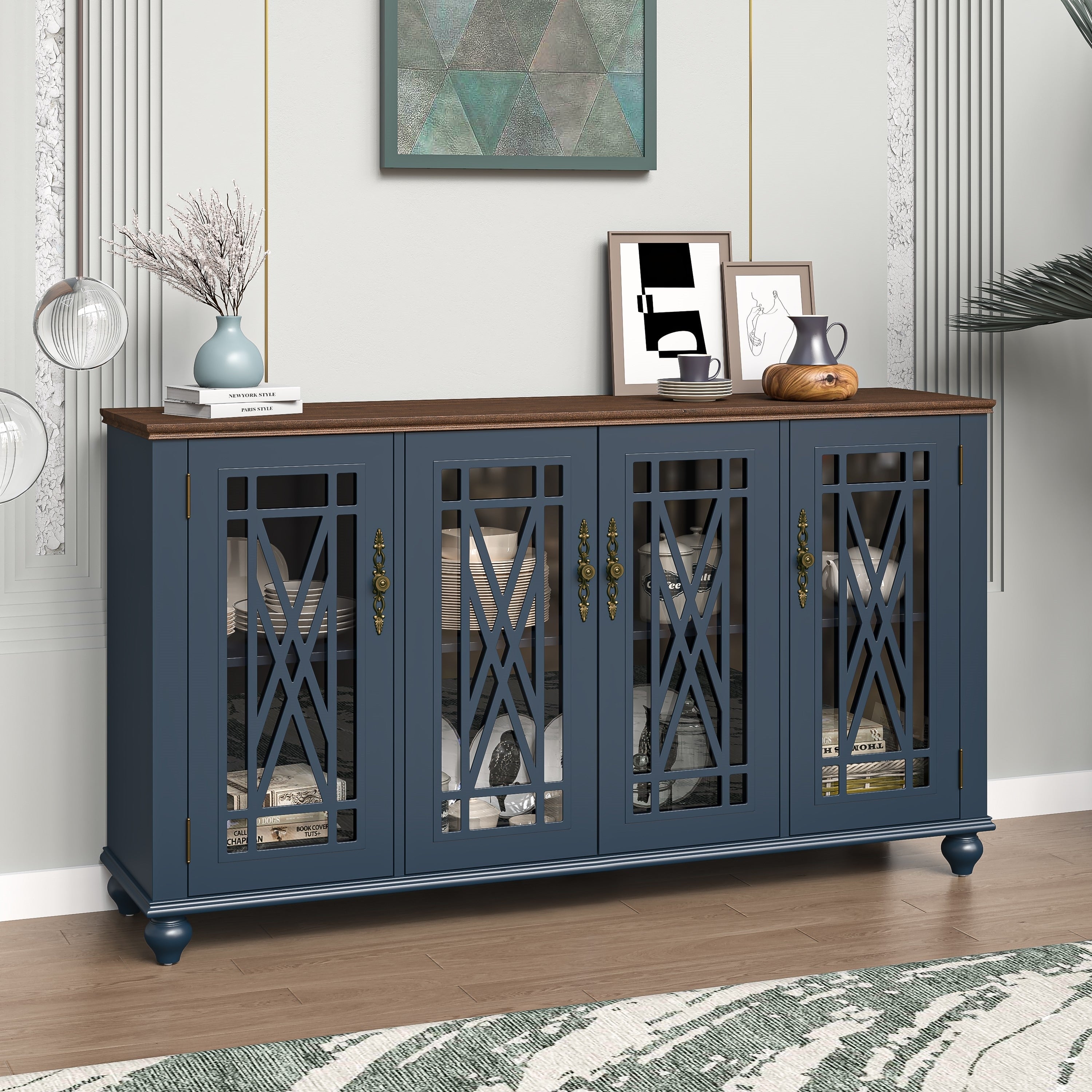 Buffet d'appoint de cuisine en bois de style vintage de 63 po de largeur