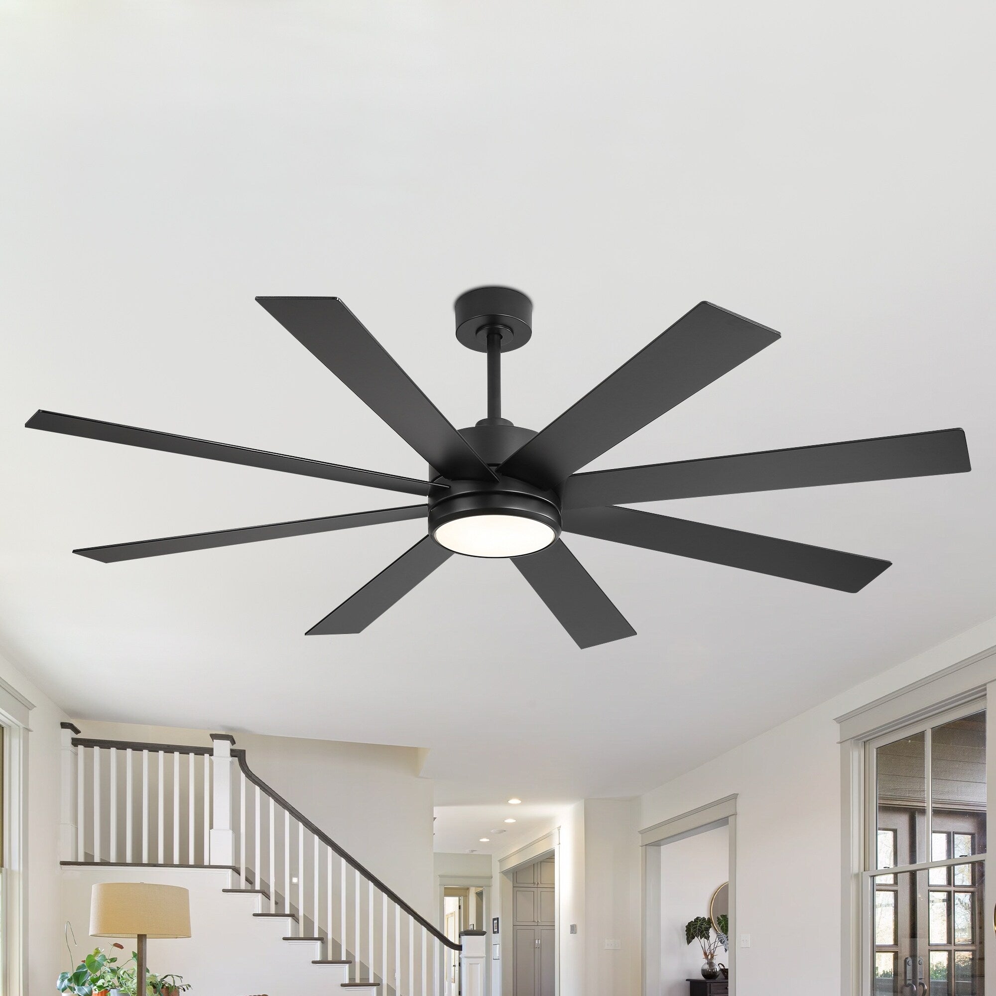 Ventilateur de plafond LED noir à 8 pales de 65 pouces avec éclairage et télécommande