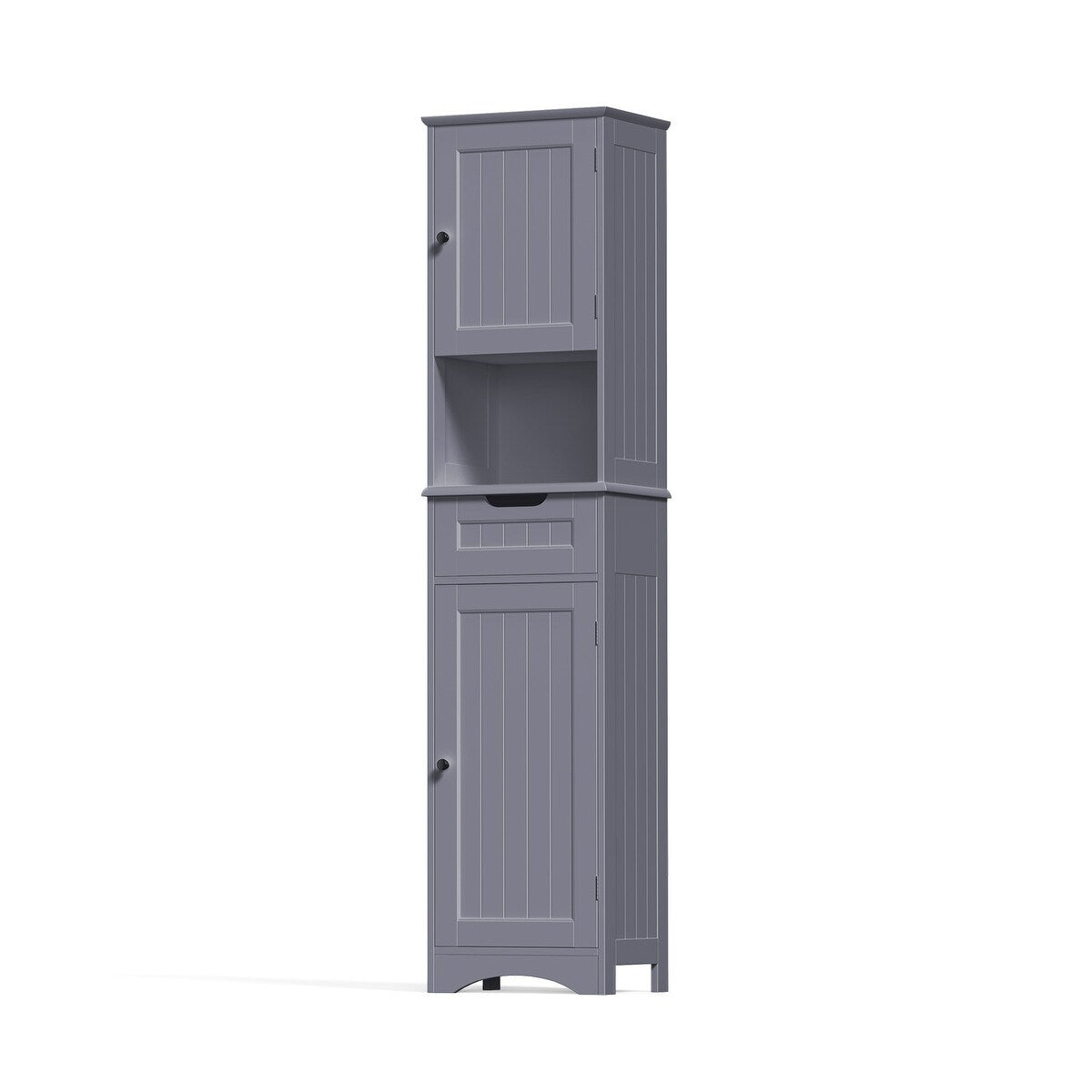 Armoire à linge étroite de salle de bain de 67 po de hauteur, meuble de rangement autoportant en bois massif à 5 niveaux