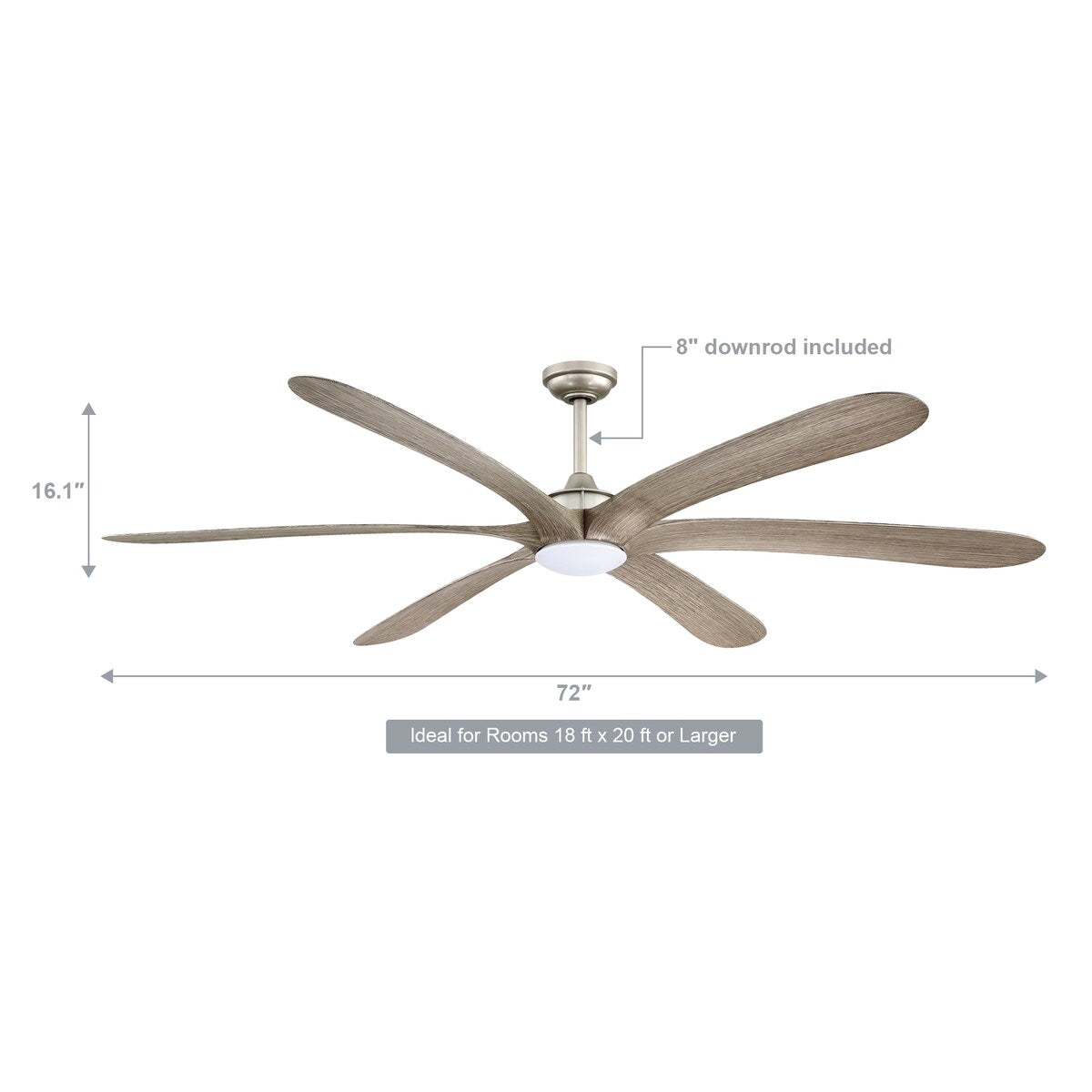 Grand ventilateur de plafond à courant continu à 6 pales en bois flotté de 72 pouces avec lumière et télécommande