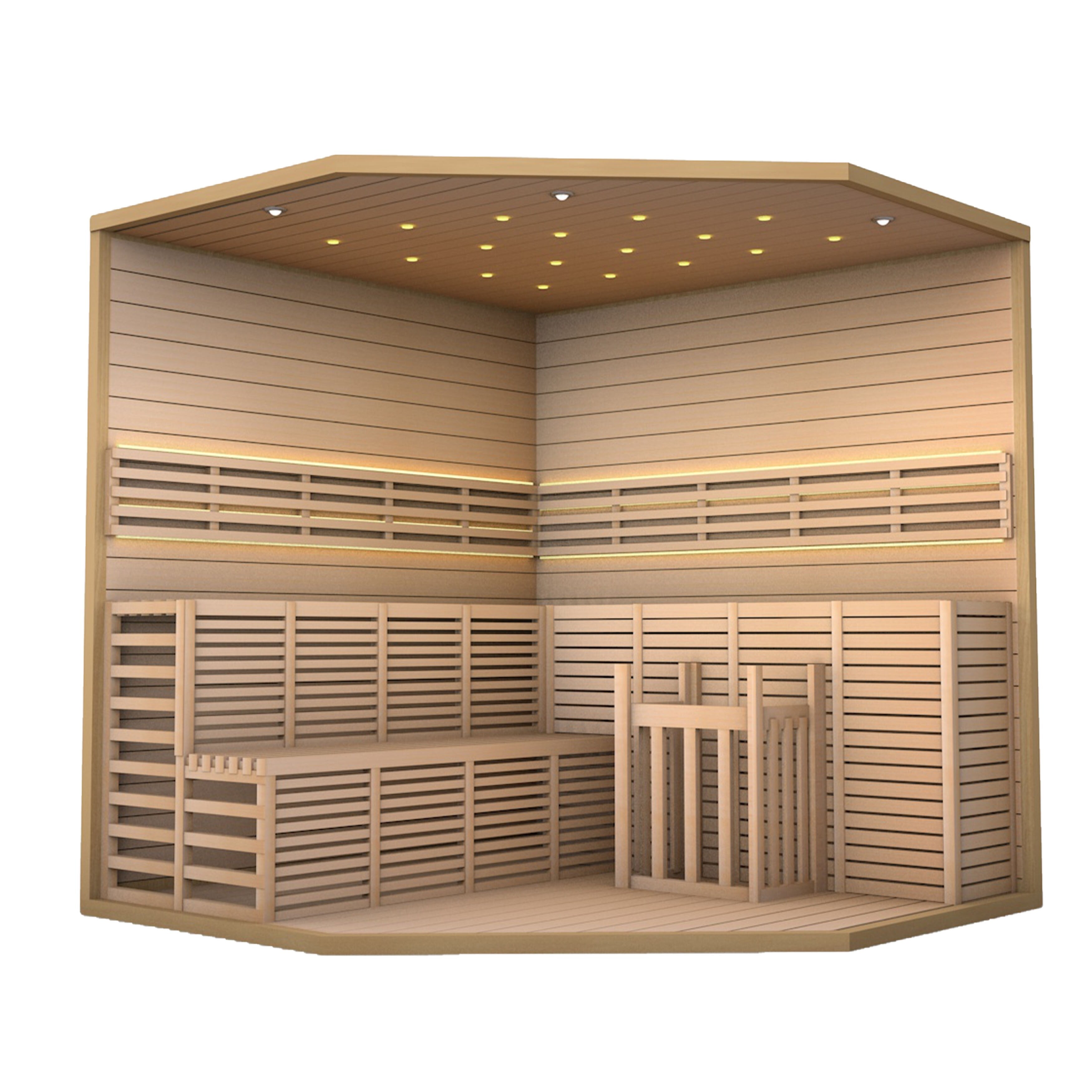 Sauna d'intérieur sec et humide en bois ALEKO pour 5 à 6 personnes avec chauffage électrique - 75 x 75 x 83 pouces
