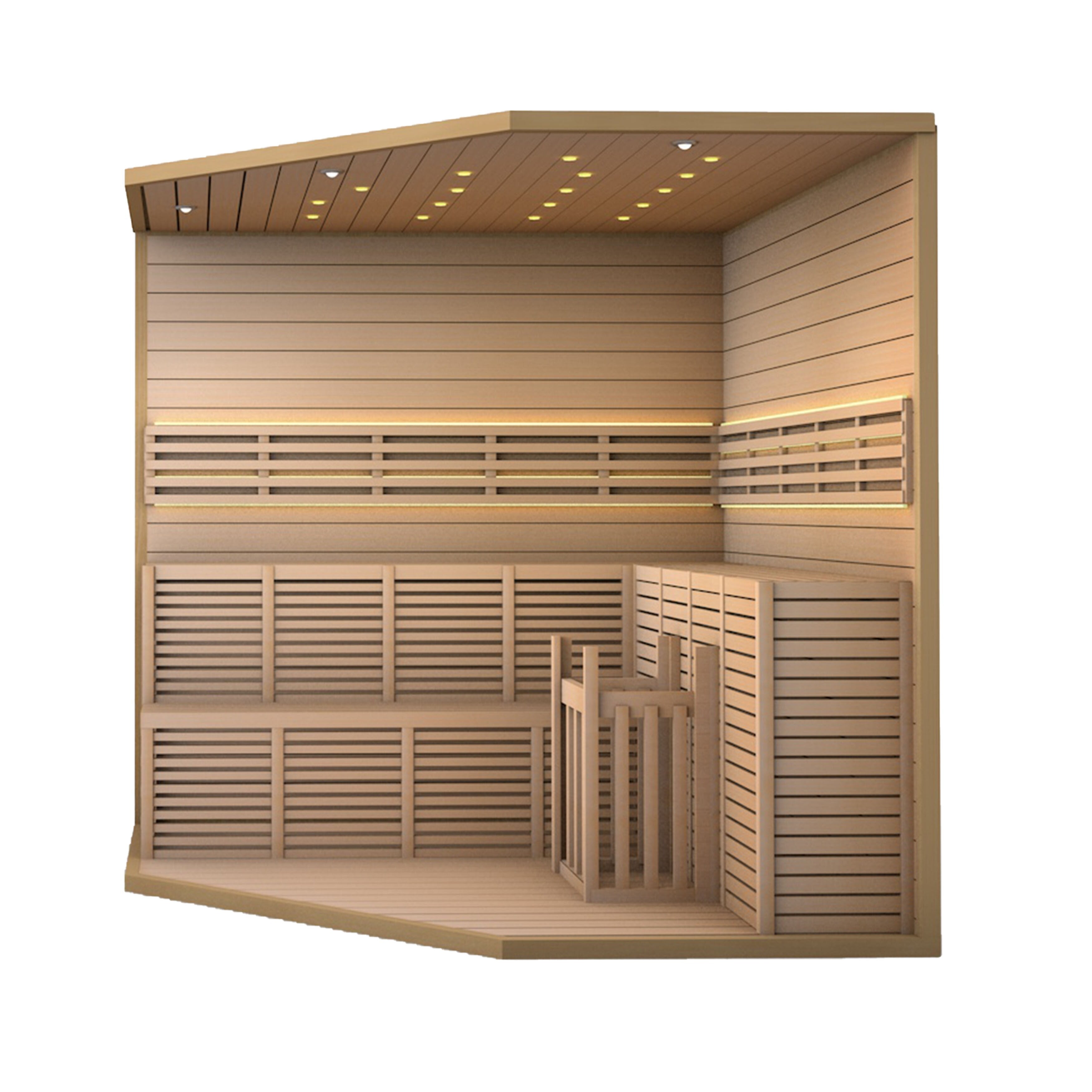 Sauna d'intérieur sec et humide en bois ALEKO pour 5 à 6 personnes avec chauffage électrique - 75 x 75 x 83 pouces