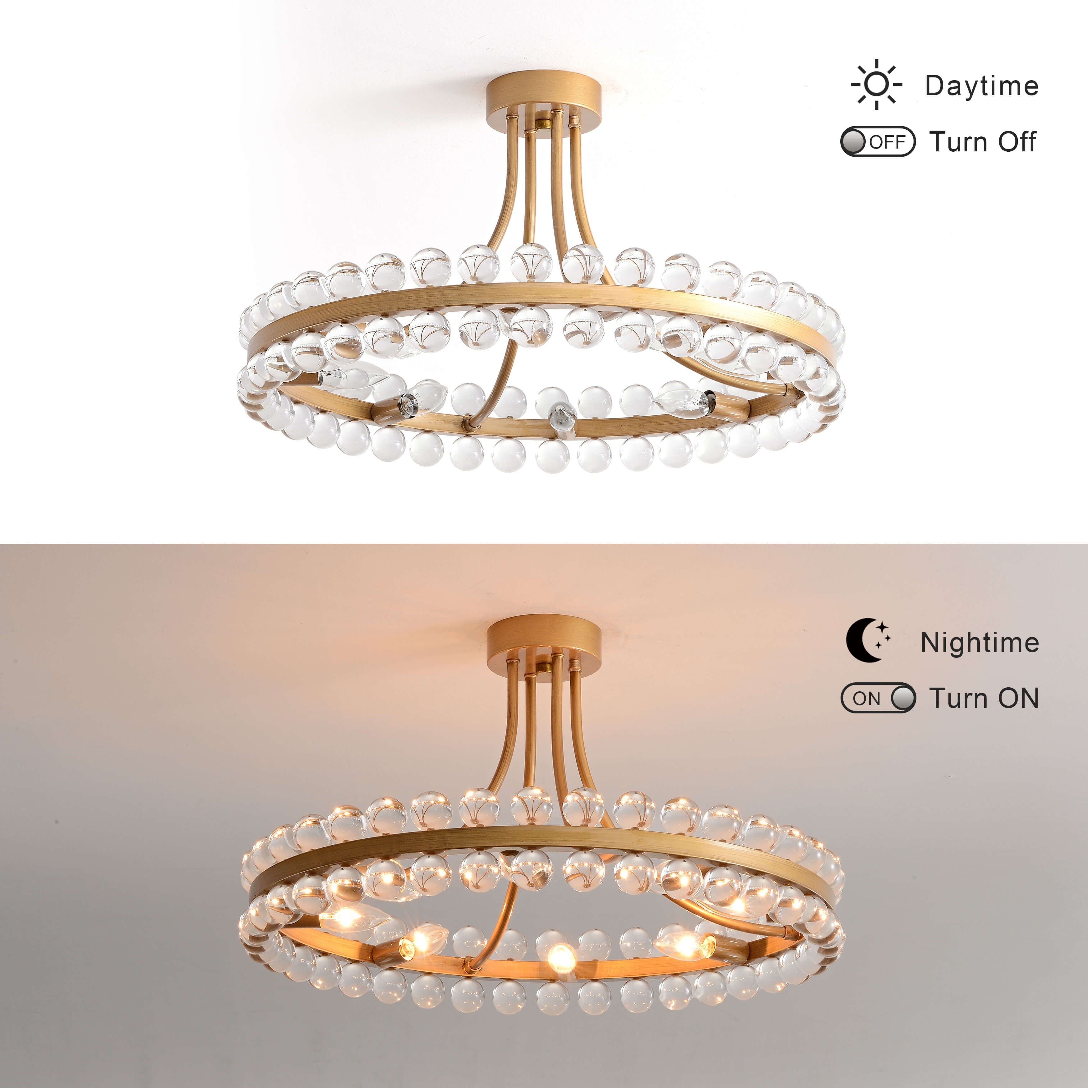 Plafonnier semi-encastré en cristal Elvira à 8 lumières, motif roue de chariot