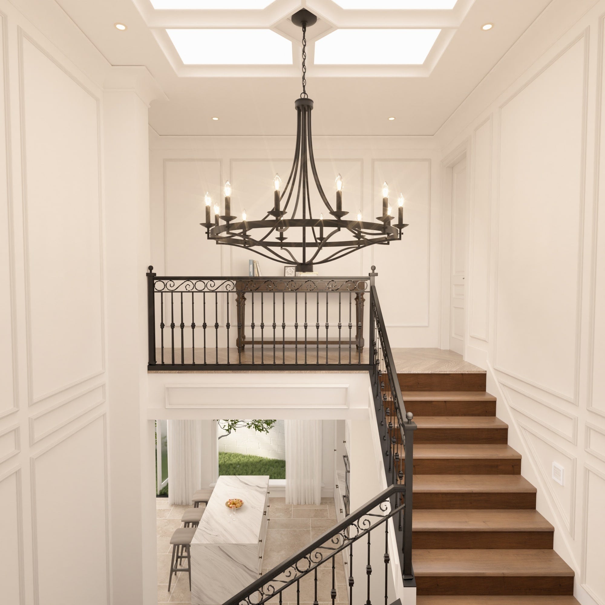 Lustre Empire à 12 lumières de style ferme moderne Fidenza avec roue de chariot et UL - D40'' * H135''