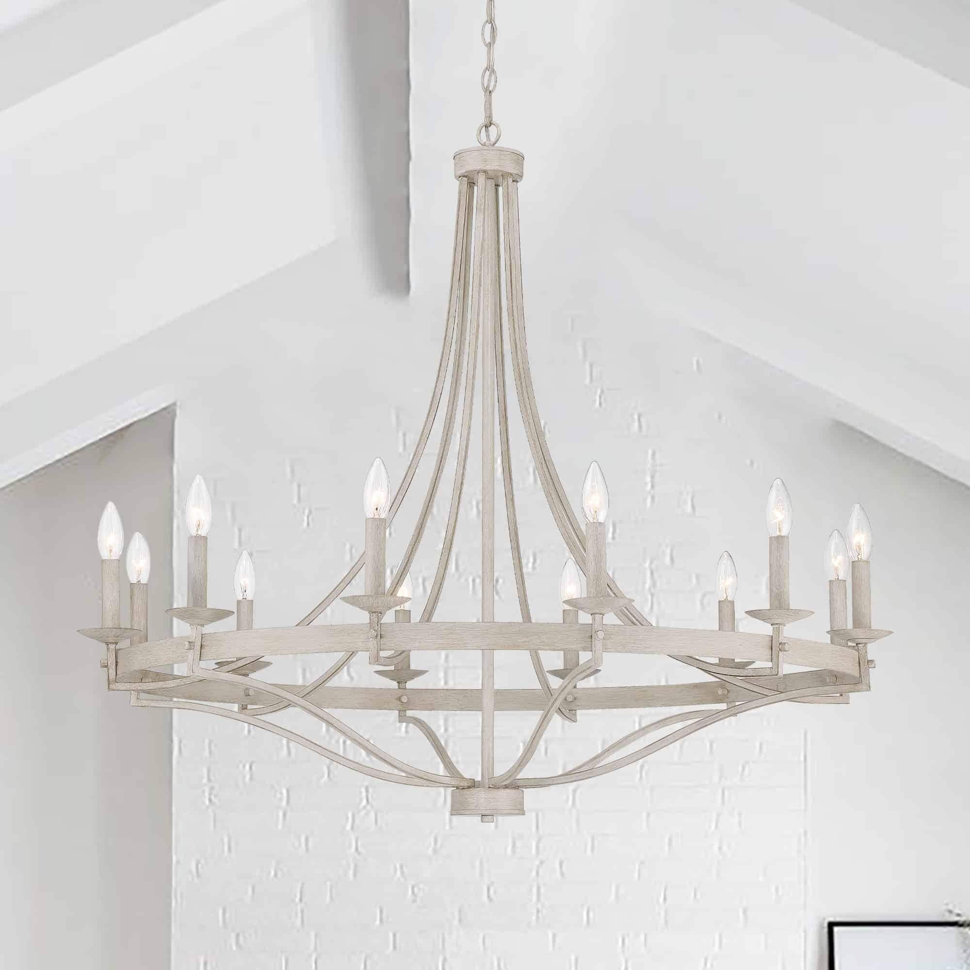 Lustre Empire à 12 lumières de style ferme moderne Fidenza avec roue de chariot et UL - D40'' * H135''