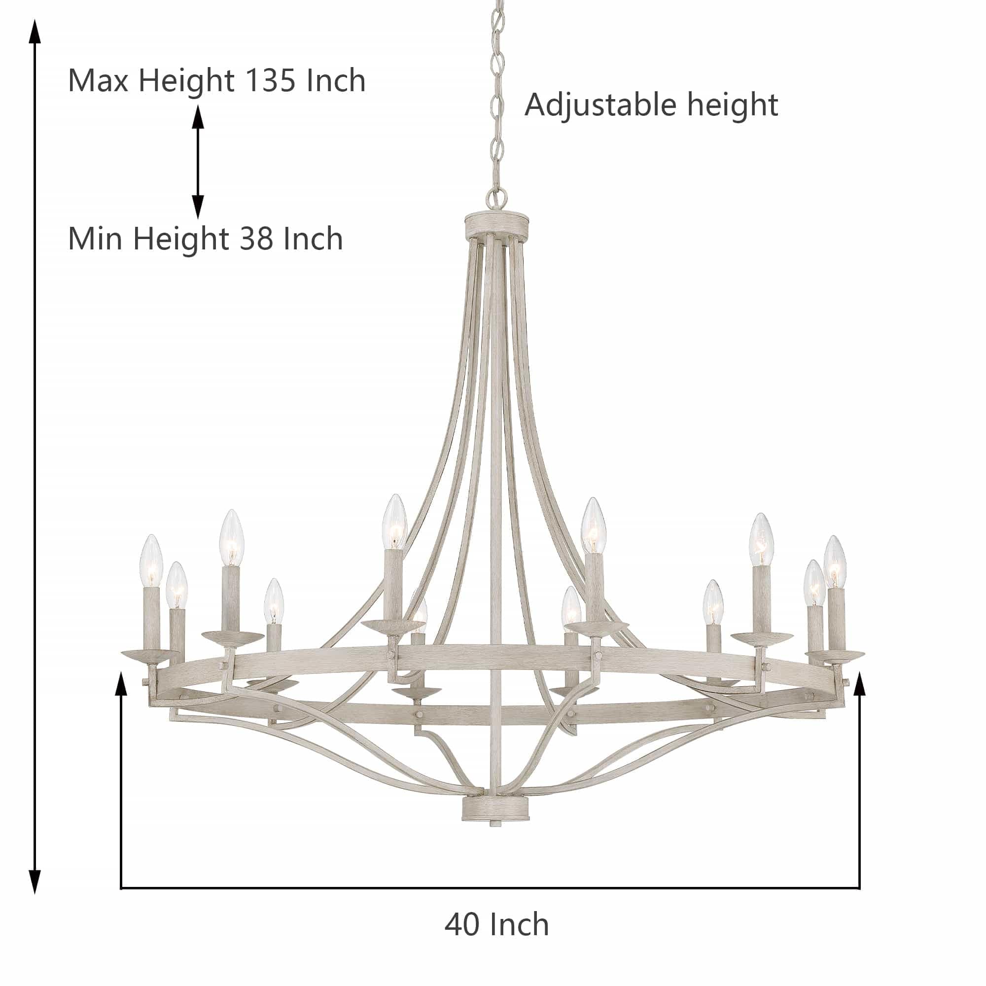 Lustre Empire à 12 lumières de style ferme moderne Fidenza avec roue de chariot et UL - D40'' * H135''