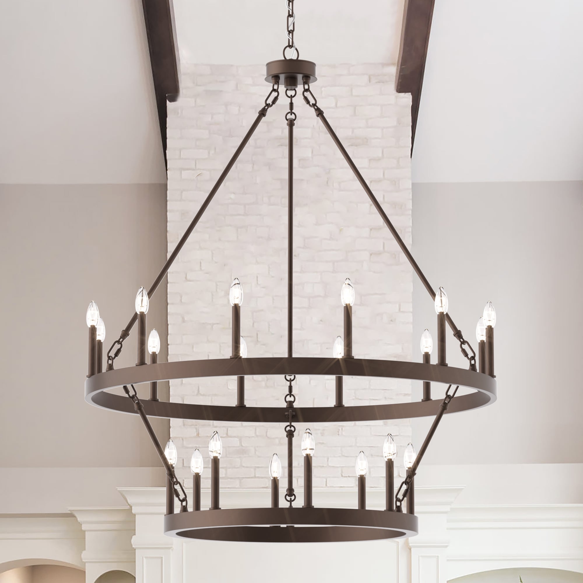 Lustre rond en forme de roue de chariot de style ferme moderne Acroma à 20 lumières de 40 po avec UL