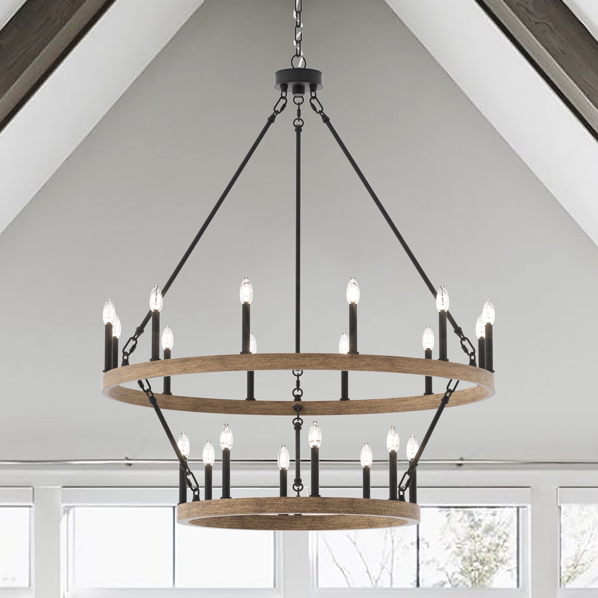 Lustre rond en forme de roue de chariot de style ferme moderne Acroma à 20 lumières de 40 po avec UL