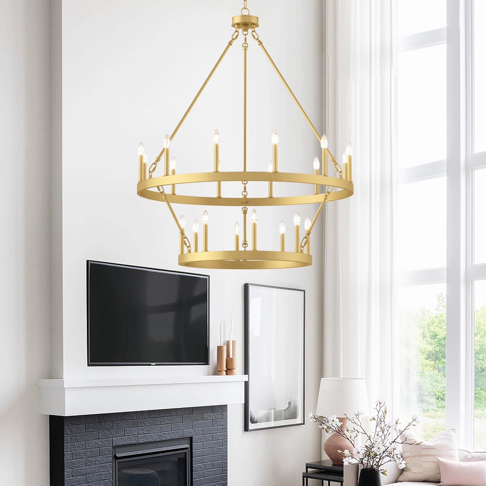 Lustre rond en forme de roue de chariot de style ferme moderne Acroma à 20 lumières de 40 po avec UL