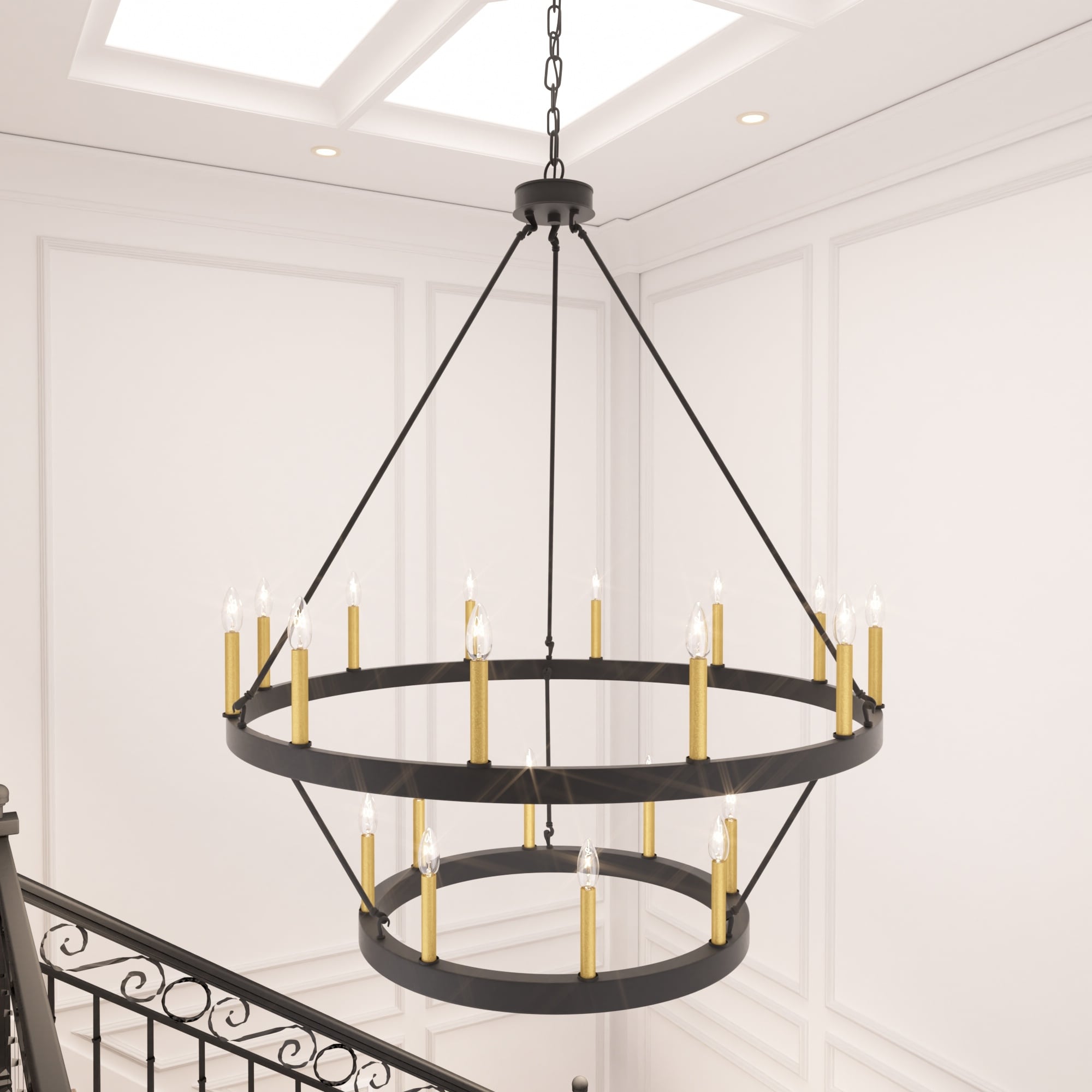 Lustre rond en forme de roue de chariot de style ferme moderne Acroma à 20 lumières de 40 po avec UL