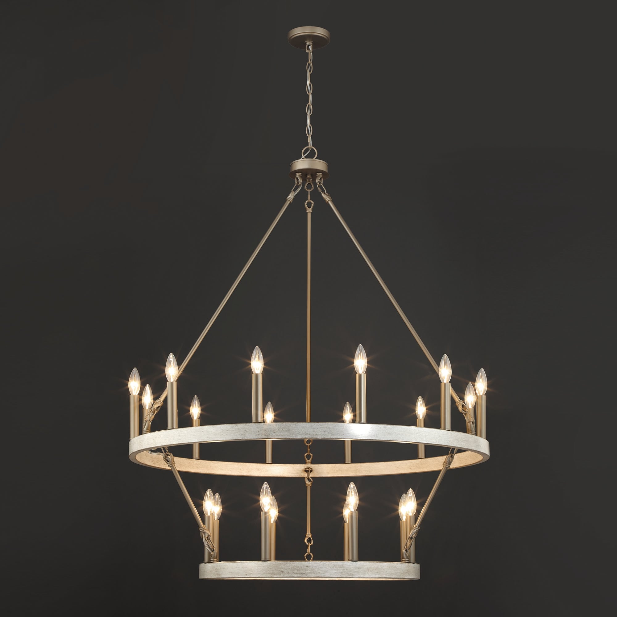 Lustre rond en forme de roue de chariot de style ferme moderne Acroma à 20 lumières de 40 po avec UL