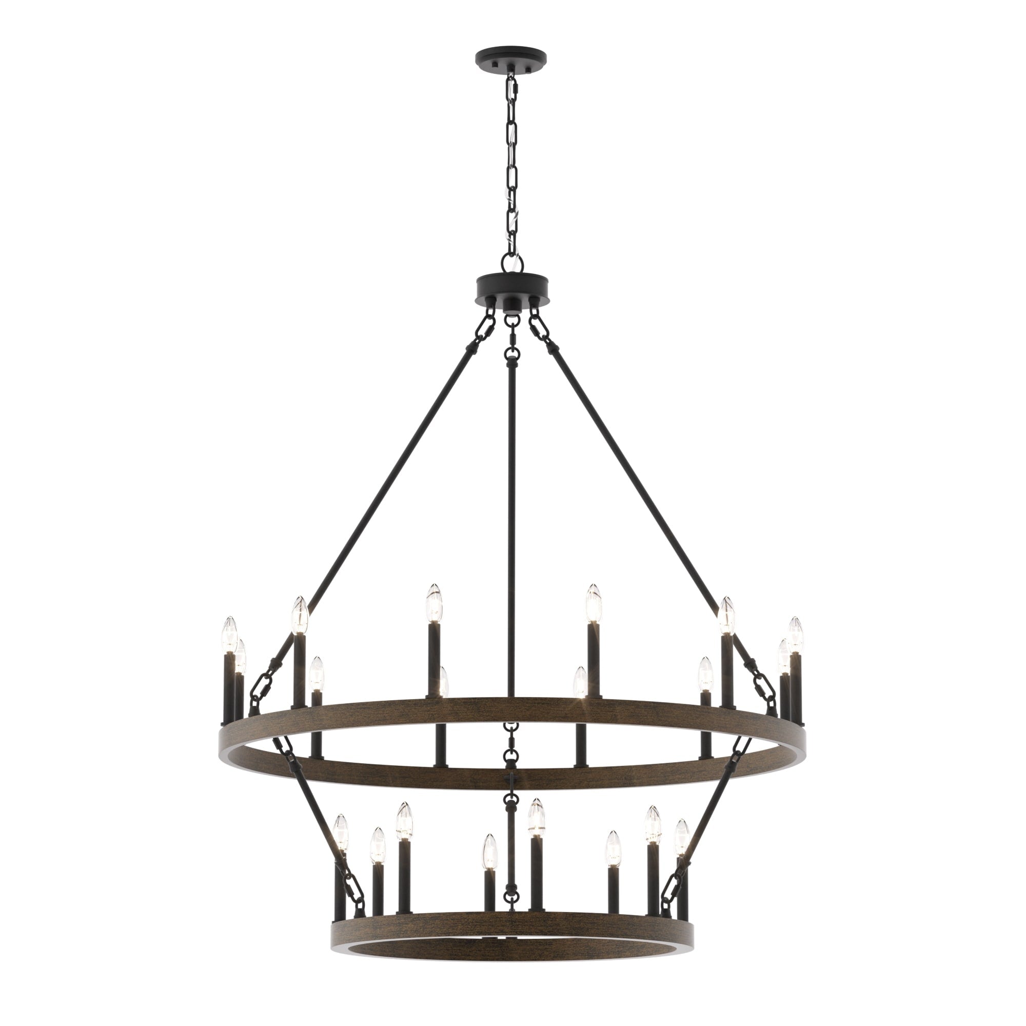 Lustre rond en forme de roue de chariot de style ferme moderne Acroma à 20 lumières de 40 po avec UL