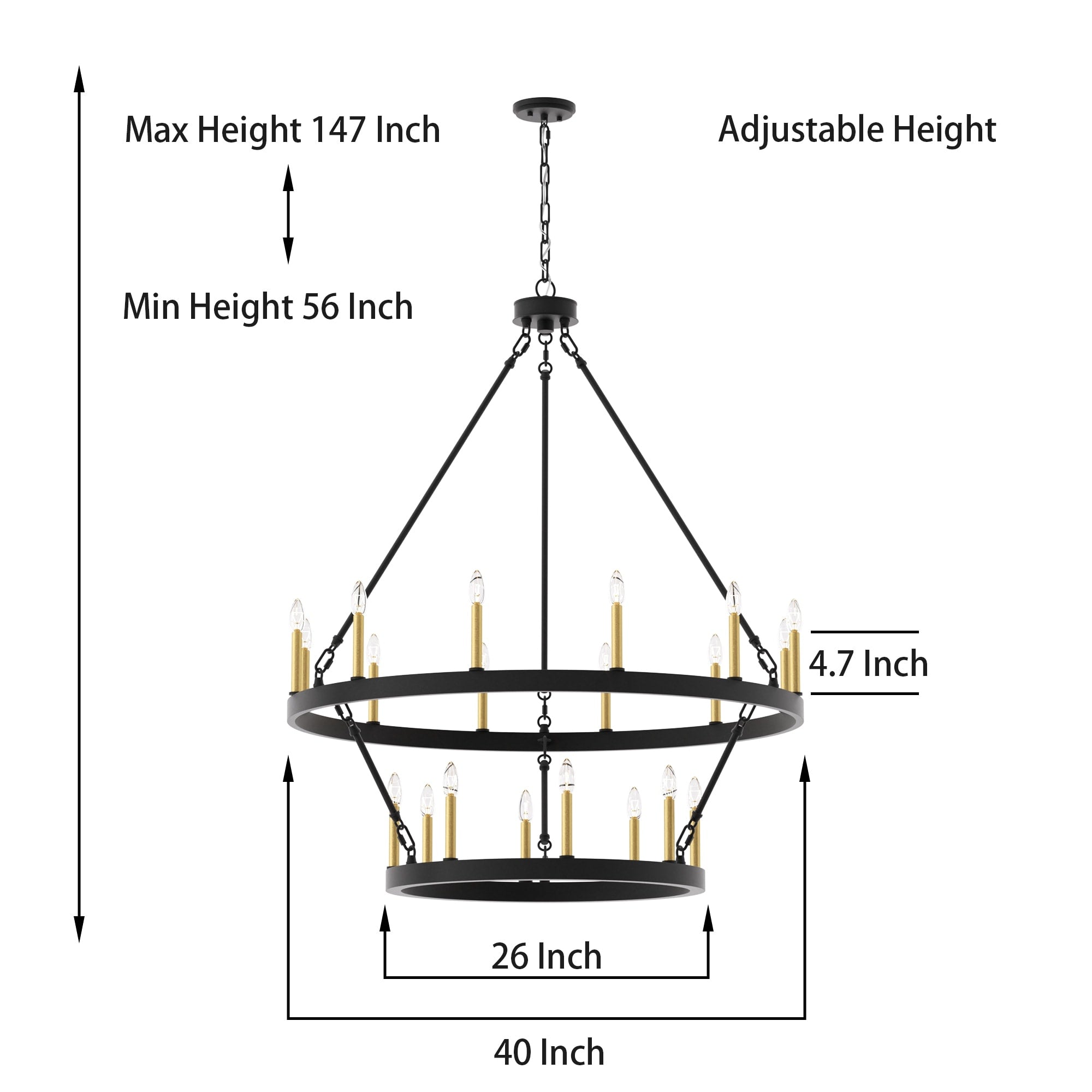 Lustre rond en forme de roue de chariot de style ferme moderne Acroma à 20 lumières de 40 po avec UL
