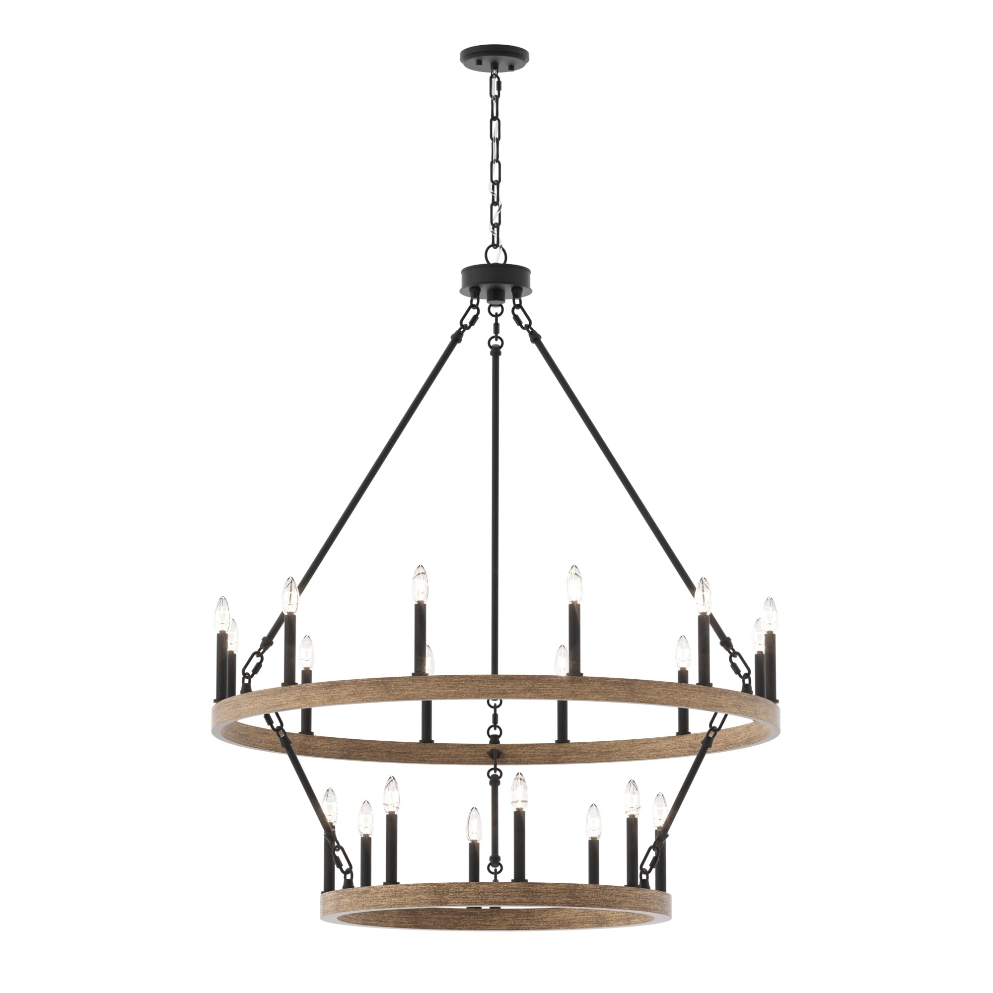 Lustre rond en forme de roue de chariot de style ferme moderne Acroma à 20 lumières de 40 po avec UL