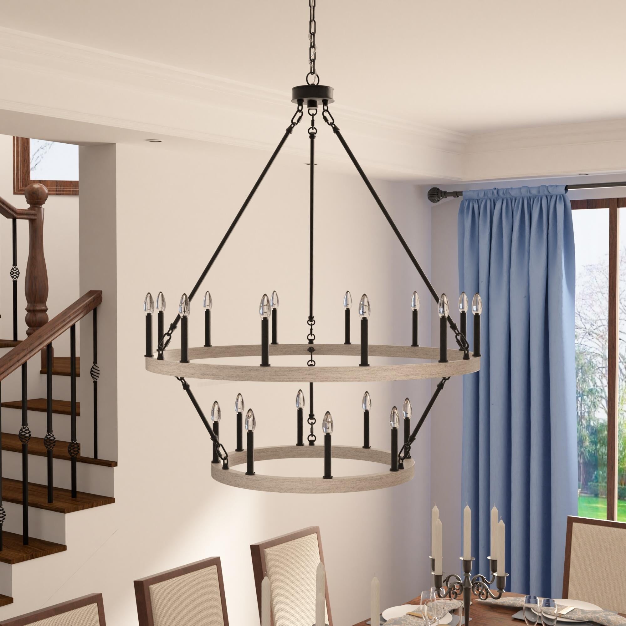 Lustre rond en forme de roue de chariot de style ferme moderne Acroma à 20 lumières de 40 po avec UL