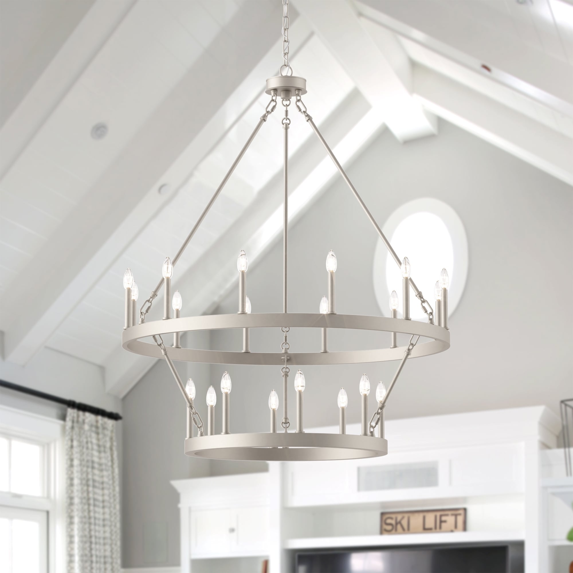 Lustre rond en forme de roue de chariot de style ferme moderne Acroma à 20 lumières de 40 po avec UL