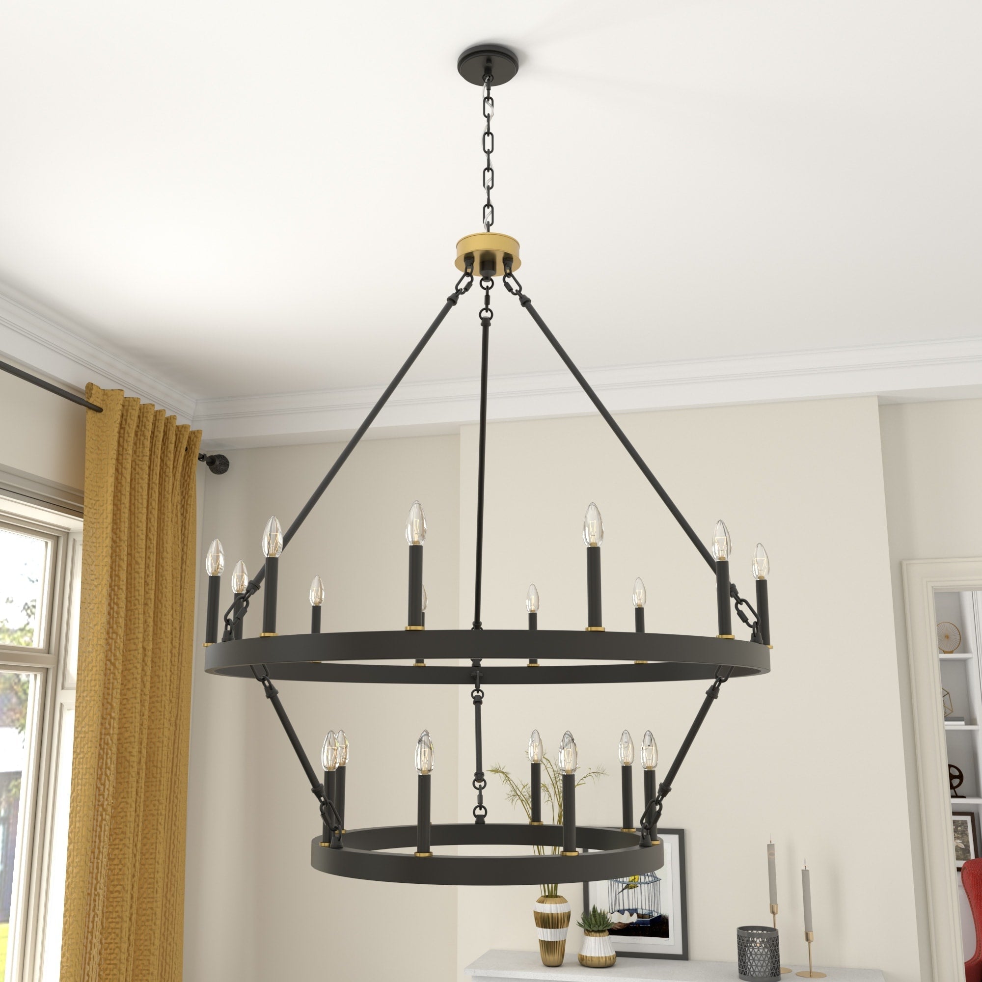 Lustre rond en forme de roue de chariot de style ferme moderne Acroma à 20 lumières de 40 po avec UL