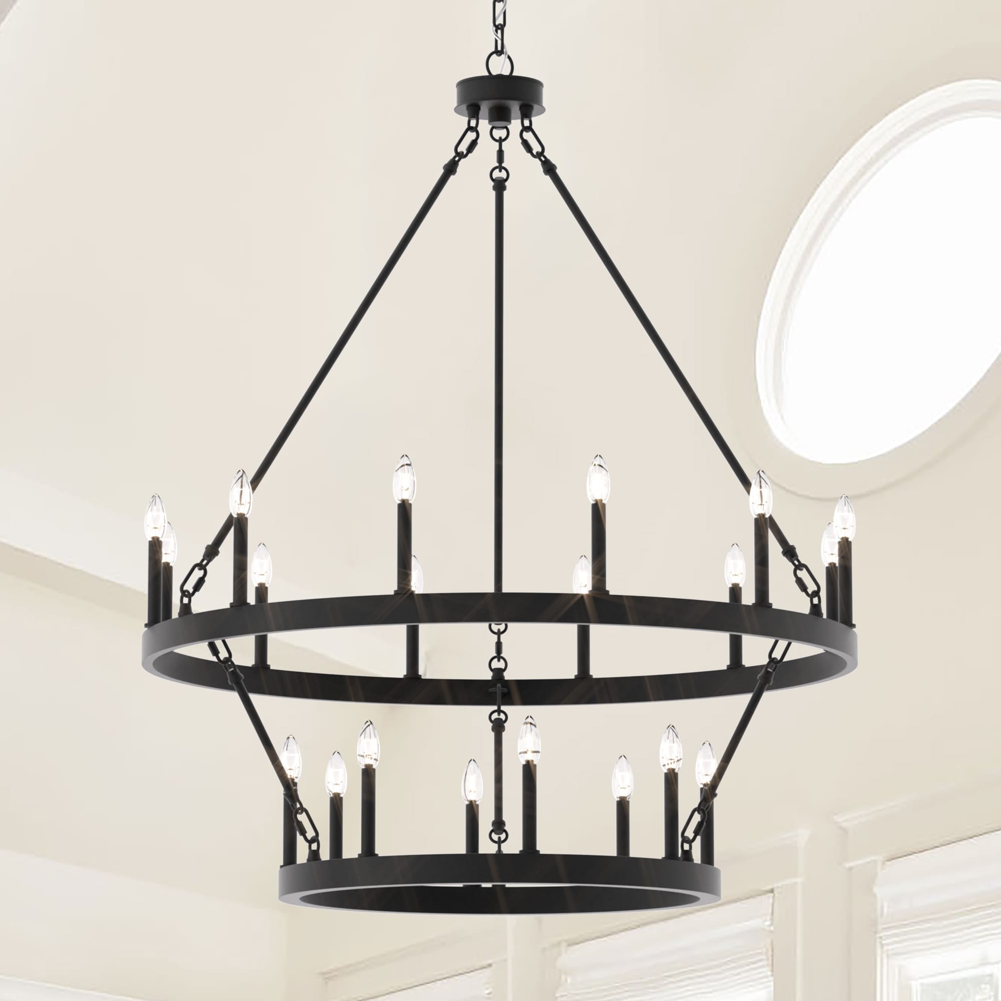 Lustre rond en forme de roue de chariot de style ferme moderne Acroma à 20 lumières de 40 po avec UL