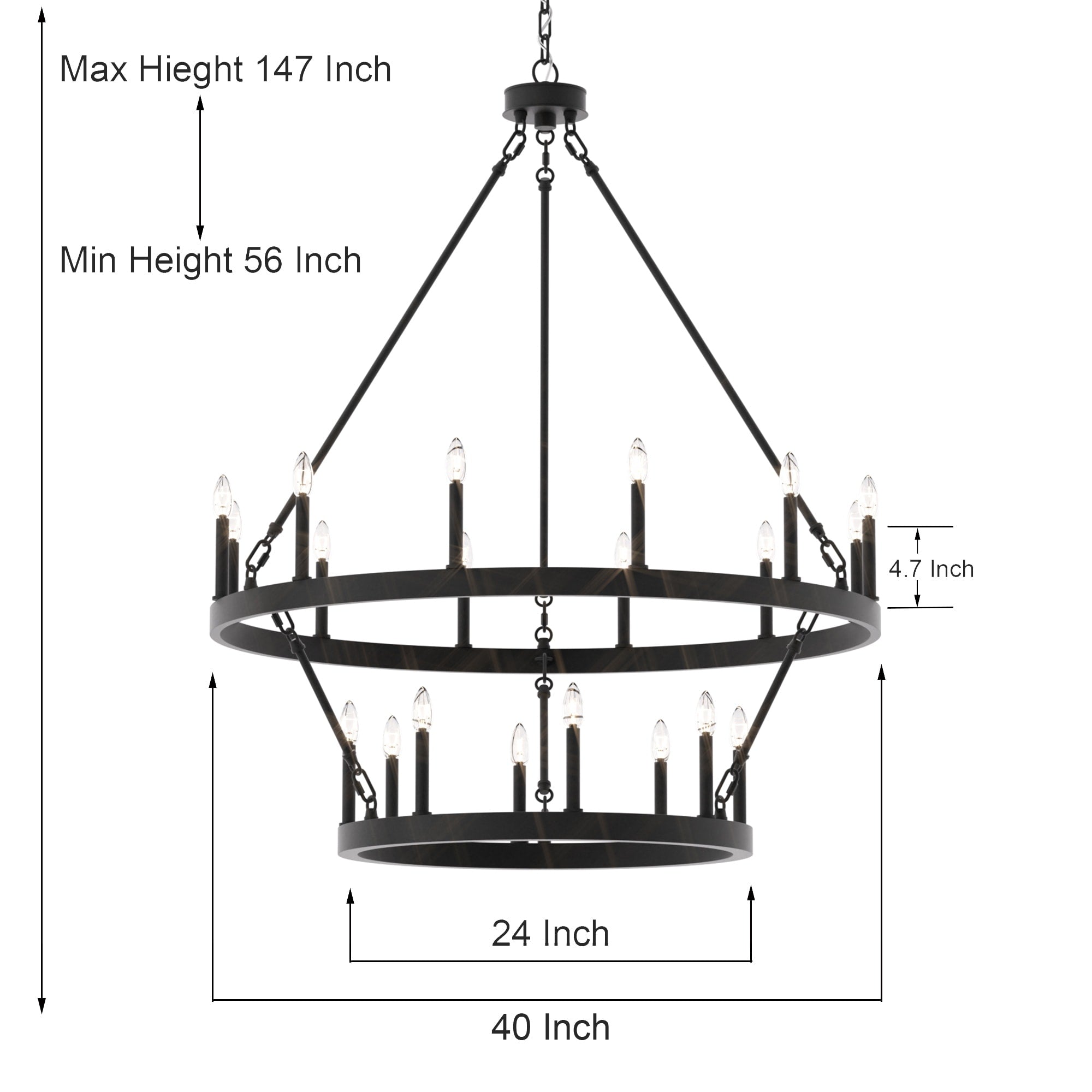 Lustre rond en forme de roue de chariot de style ferme moderne Acroma à 20 lumières de 40 po avec UL