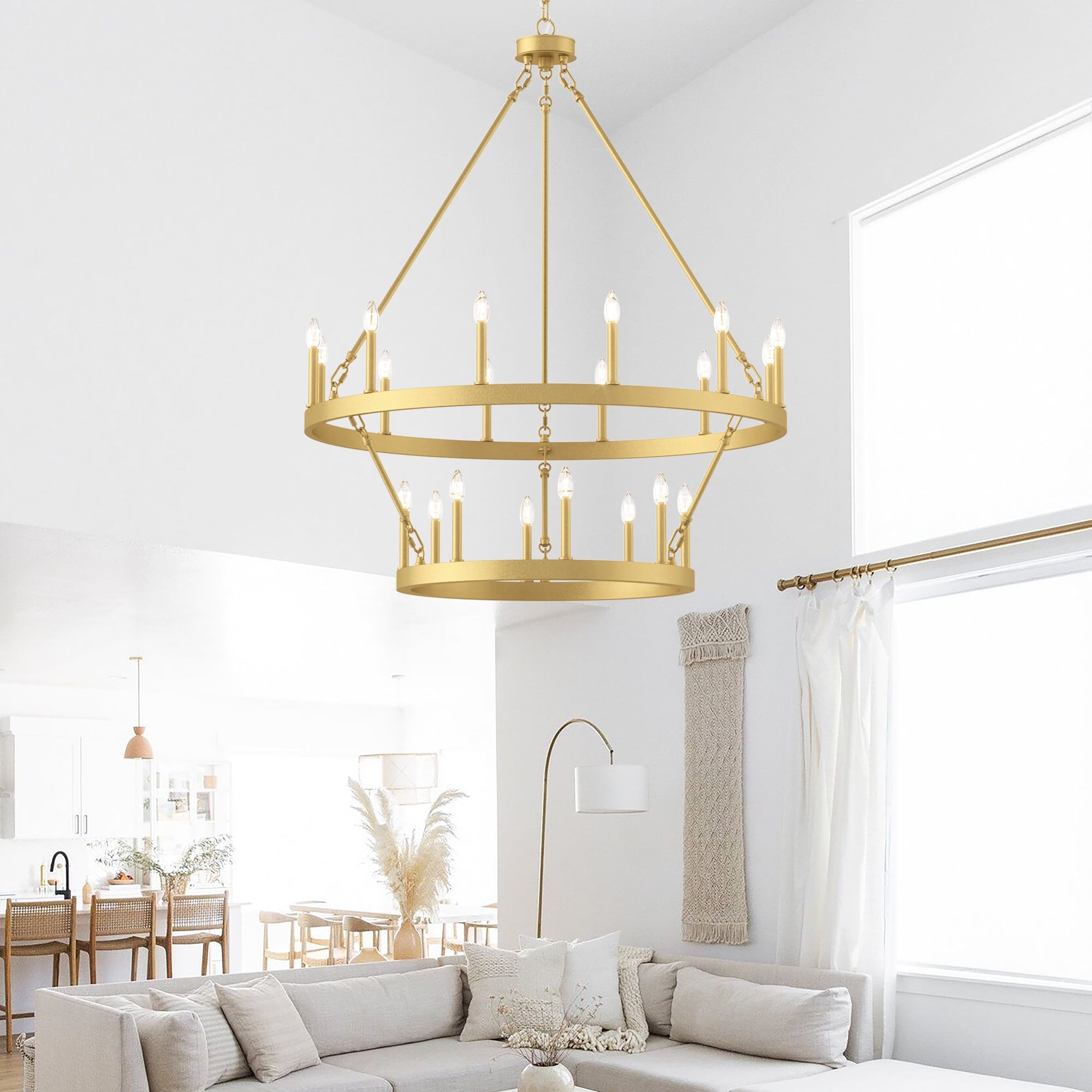 Lustre rond en forme de roue de chariot de style ferme moderne Acroma à 20 lumières de 40 po avec UL