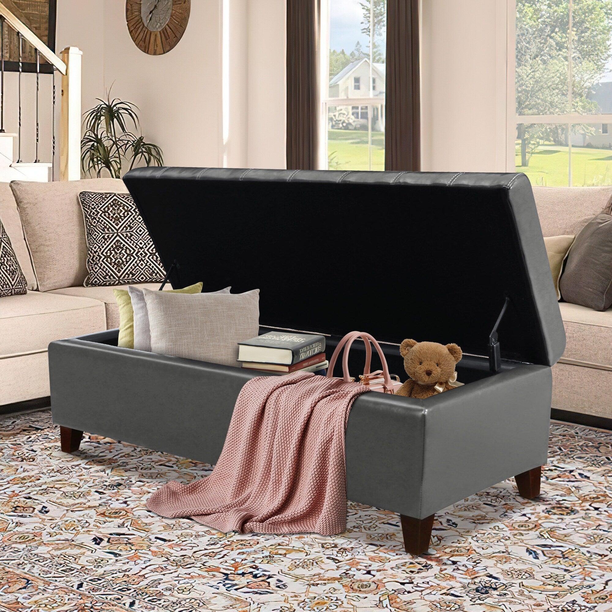 Banc ottoman de rangement en cuir reconstitué Adeco 50