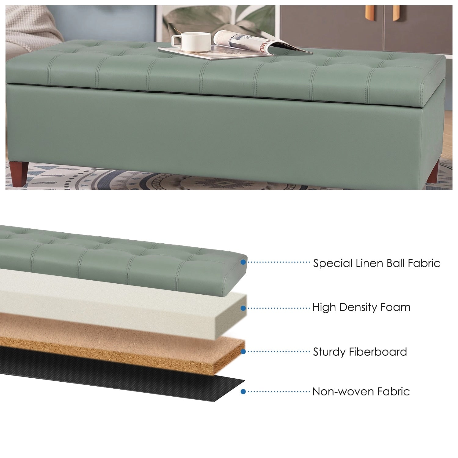 Banc ottoman de rangement en cuir reconstitué Adeco 50
