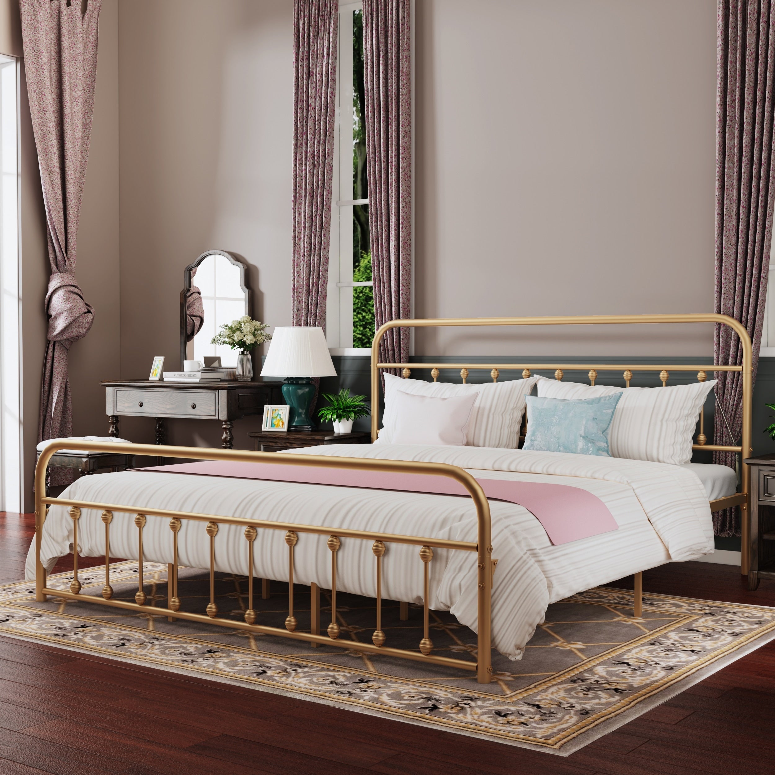 Cadre de lit plateforme en métal vintage simple Alazyhome, montage facile