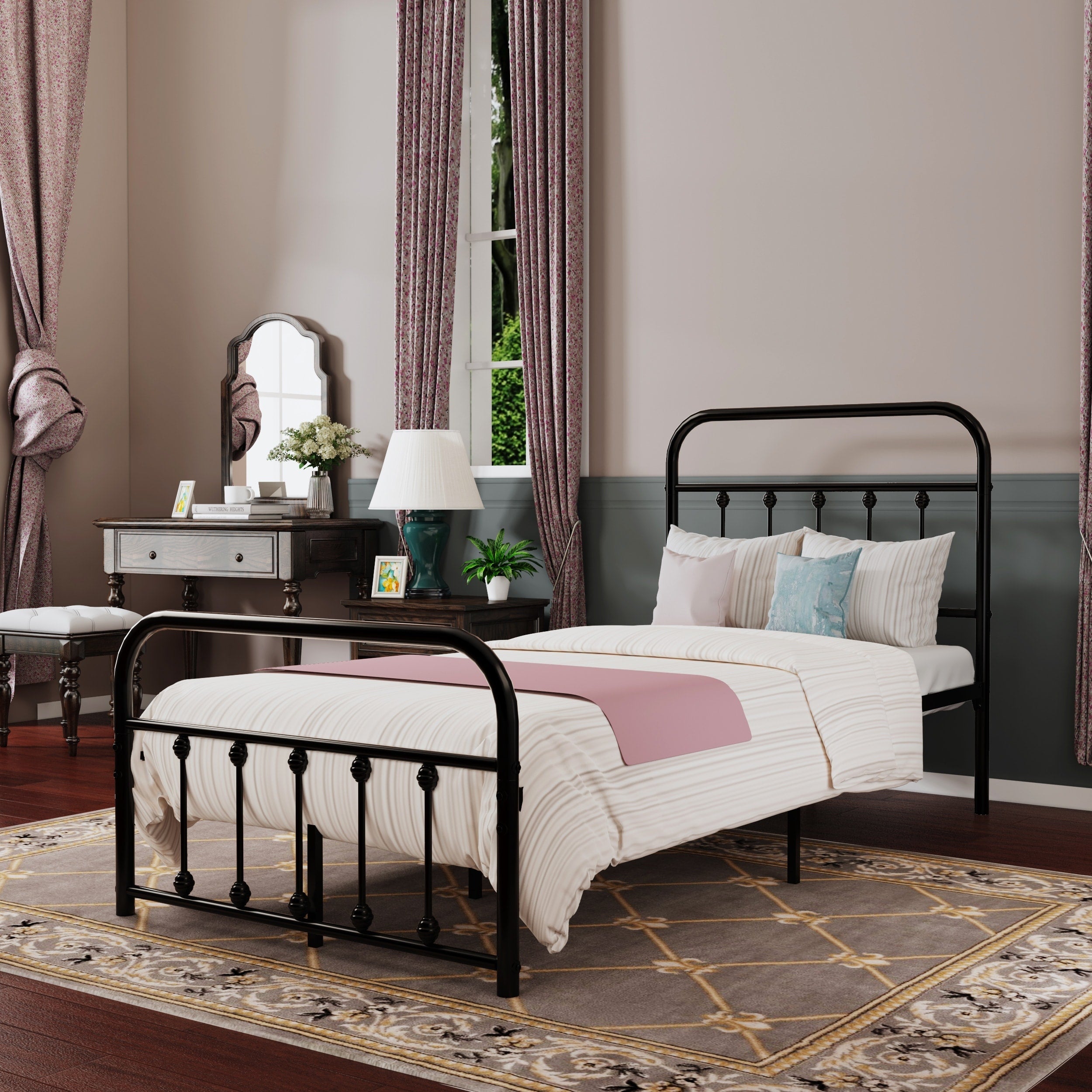 Cadre de lit plateforme en métal vintage simple Alazyhome, montage facile
