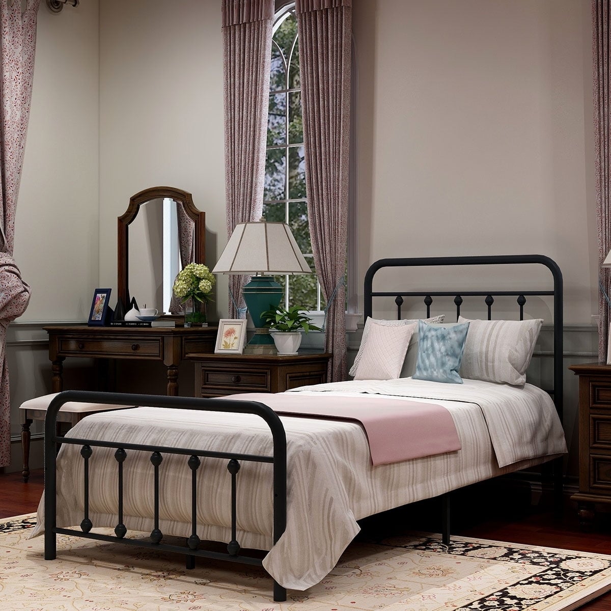 Cadre de lit plateforme en métal vintage simple Alazyhome, montage facile