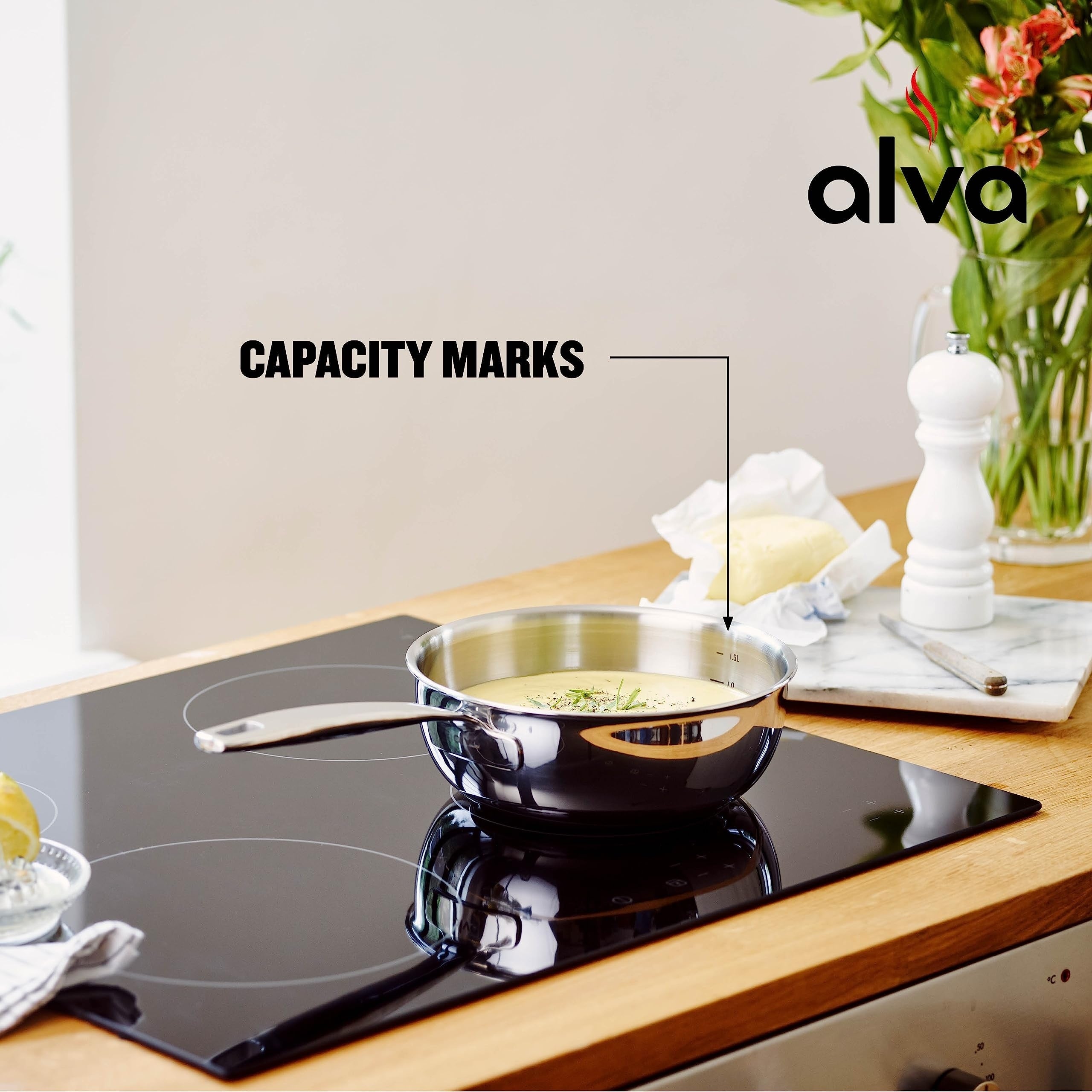 Saucière Alva Maestro en acier inoxydable 5 plis - 1,6 pinte. Non toxique
