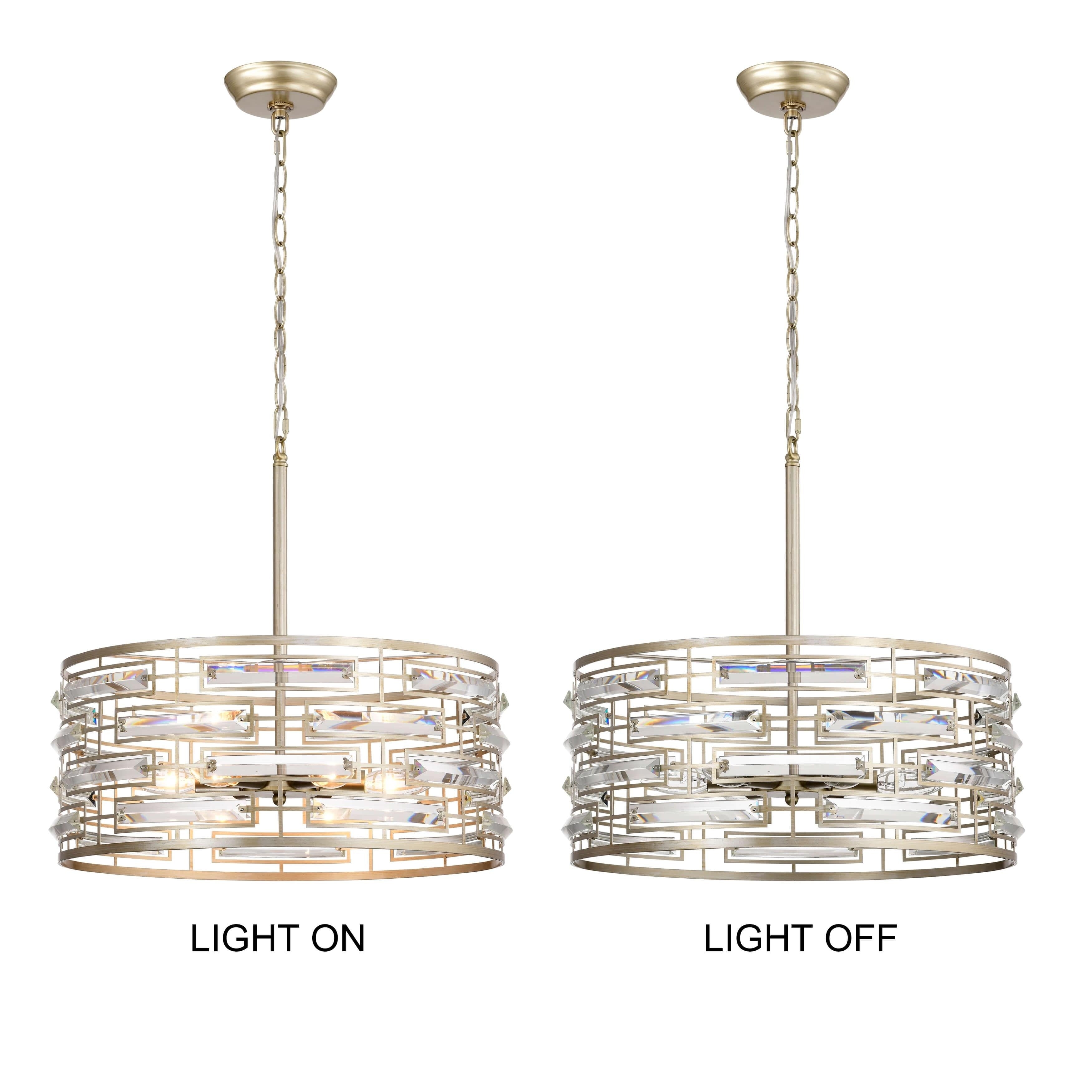 Lustre à abat-jour tambour Anita avec prisme en verre transparent