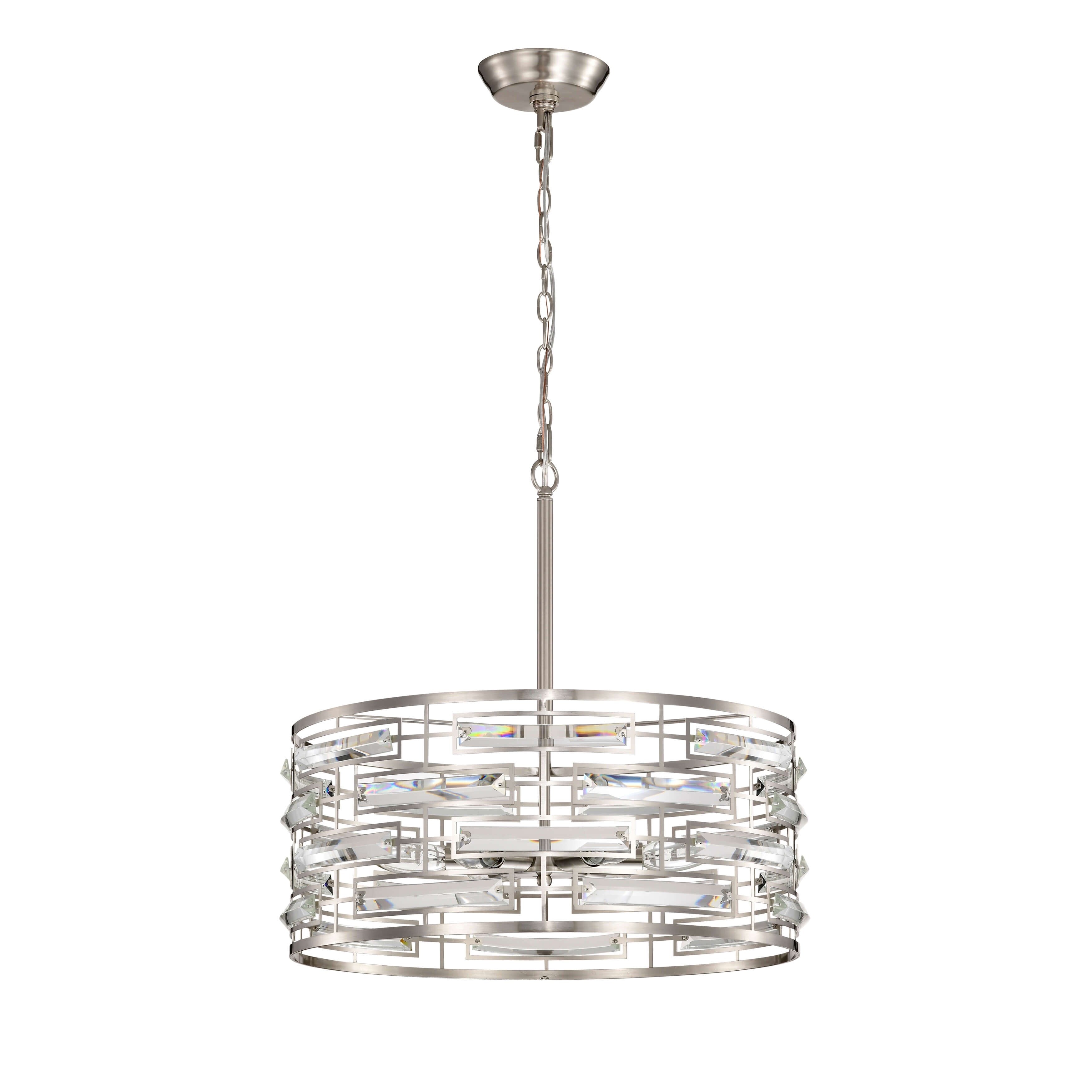 Lustre à abat-jour tambour Anita avec prisme en verre transparent