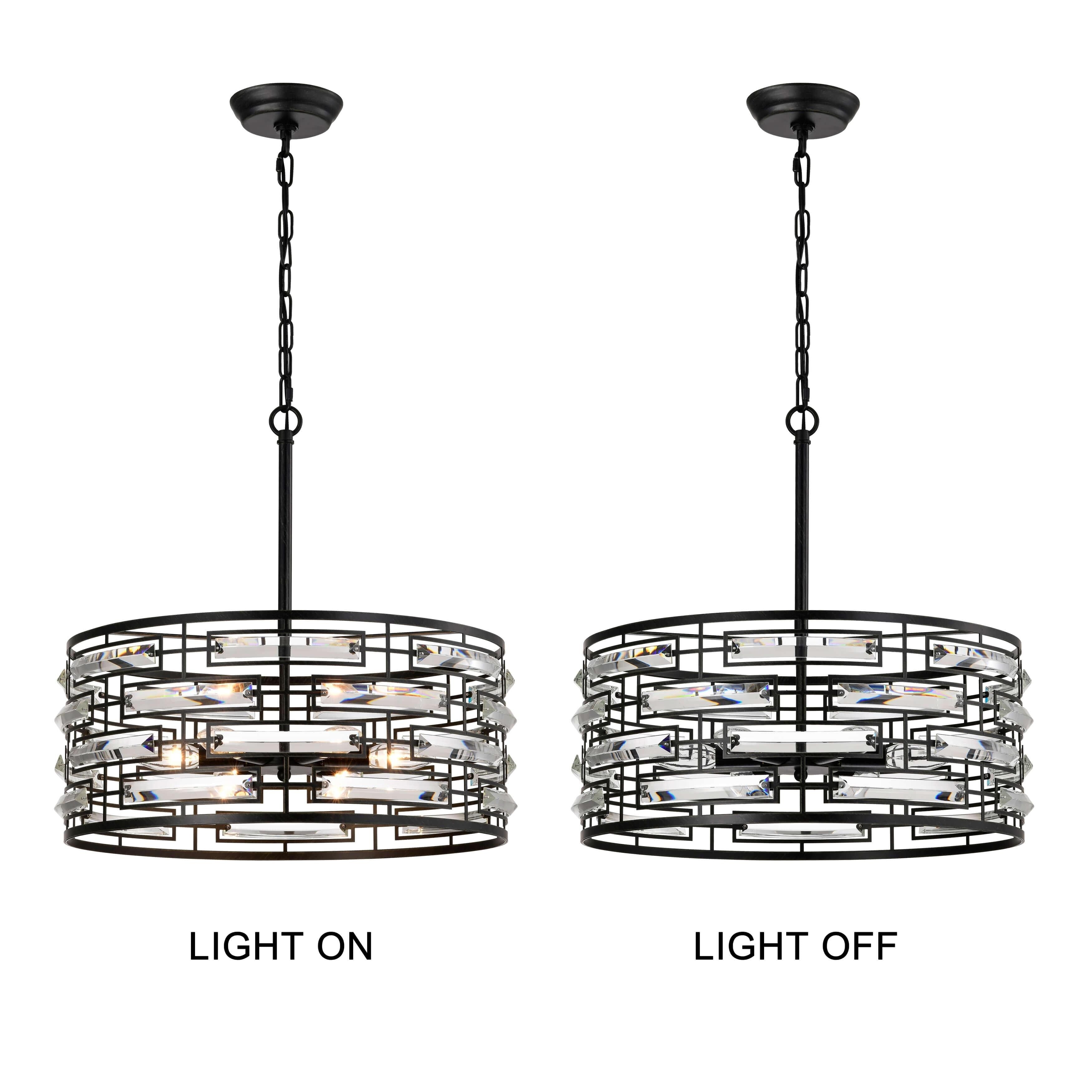 Lustre à abat-jour tambour Anita avec prisme en verre transparent