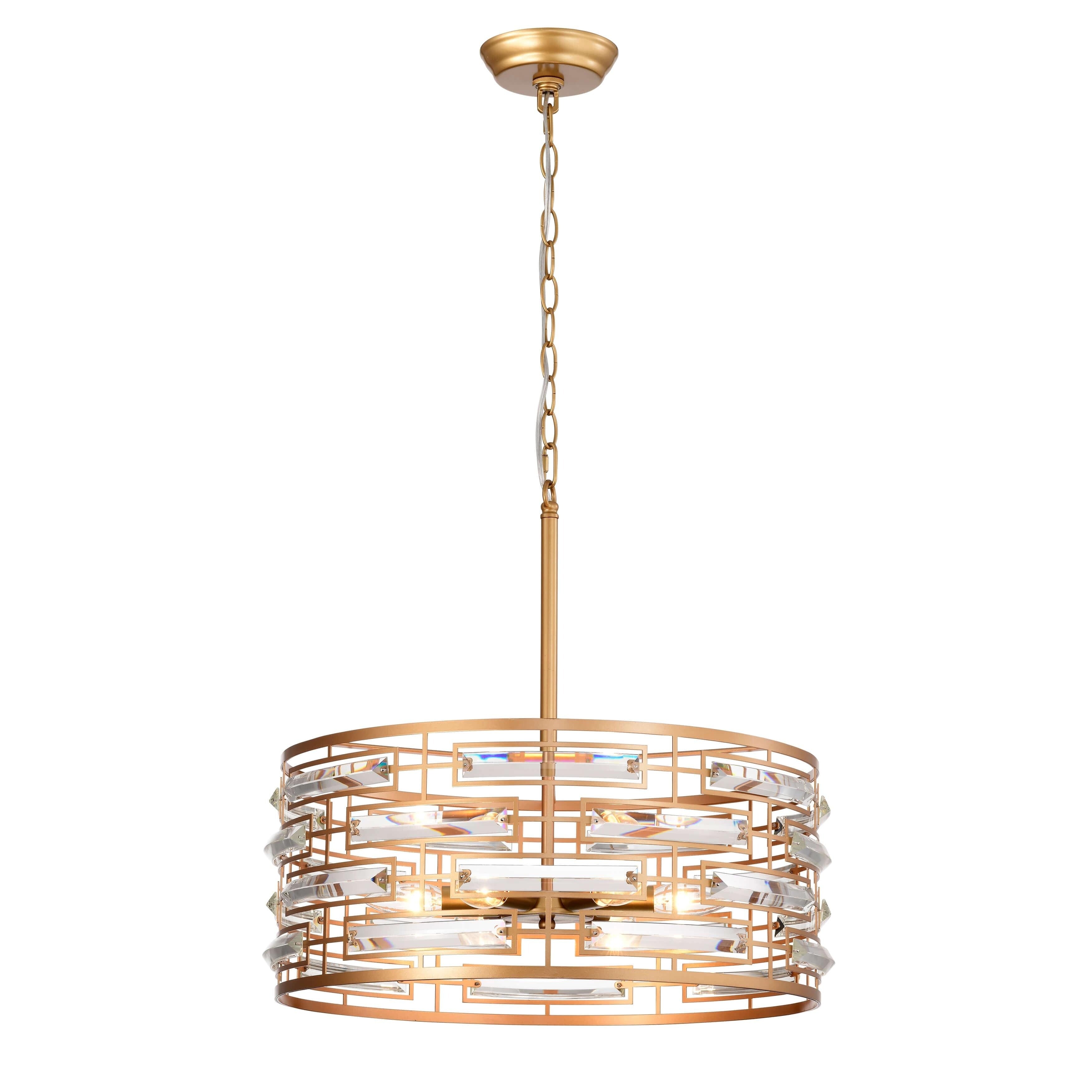 Lustre à abat-jour tambour Anita avec prisme en verre transparent