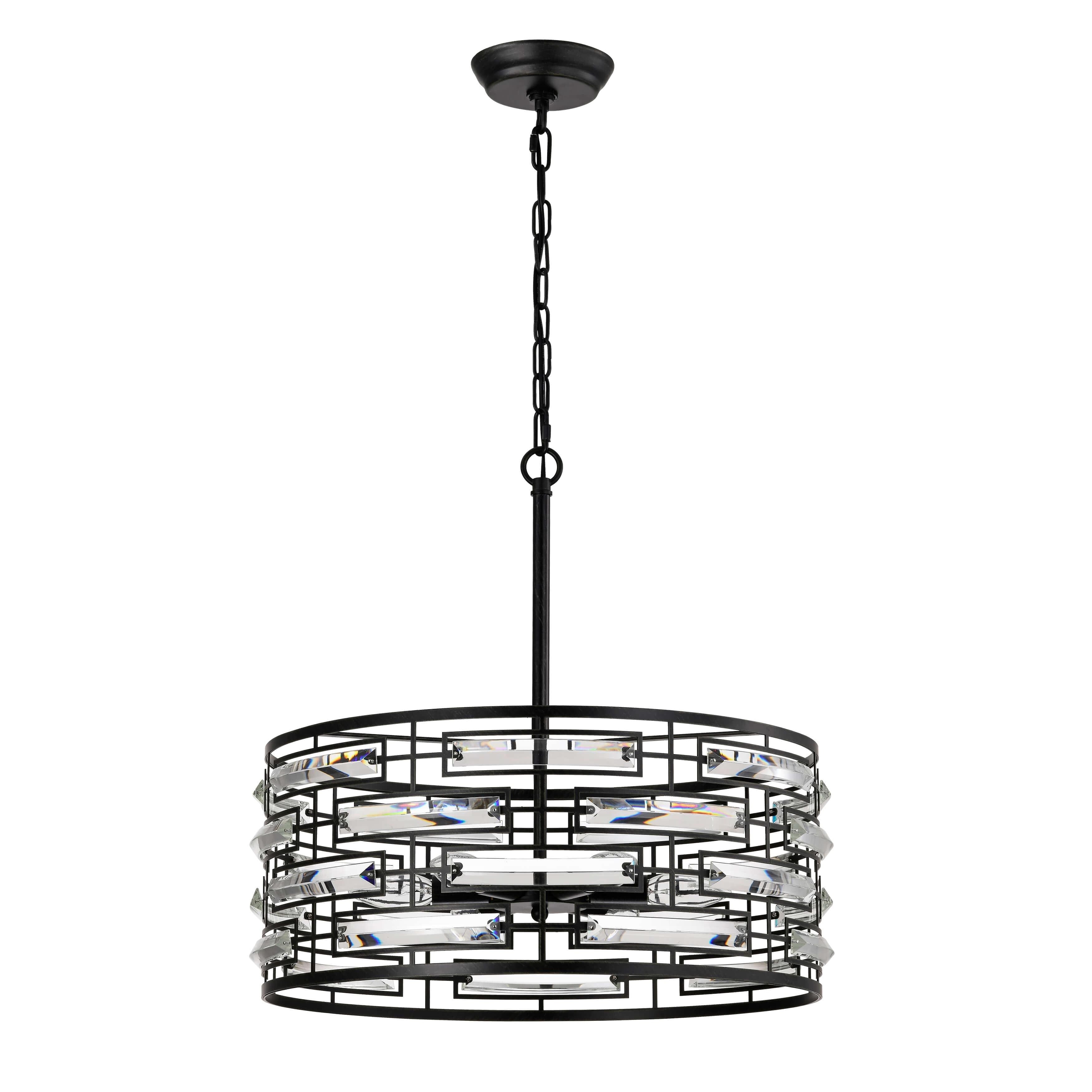 Lustre à abat-jour tambour Anita avec prisme en verre transparent