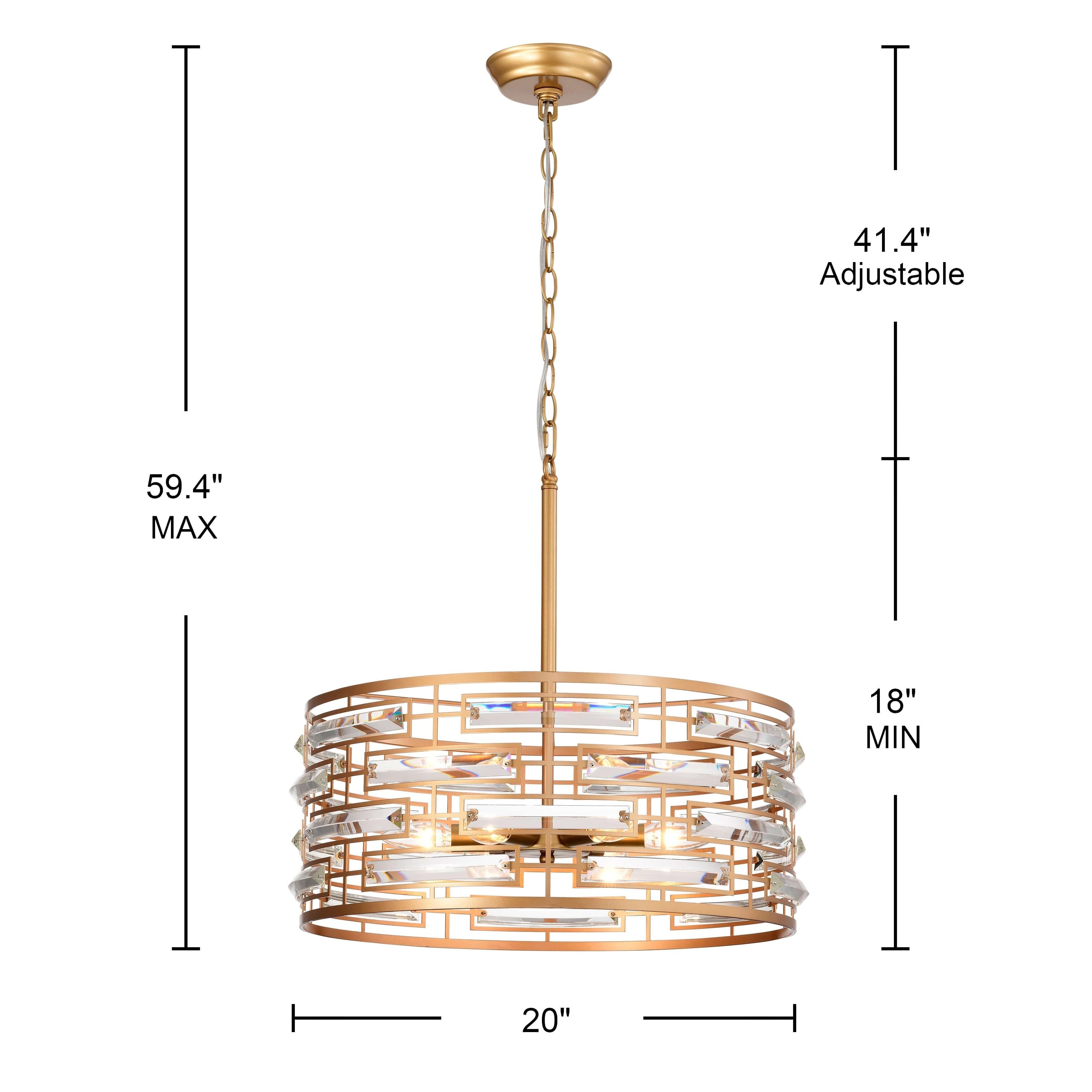 Lustre à abat-jour tambour Anita avec prisme en verre transparent