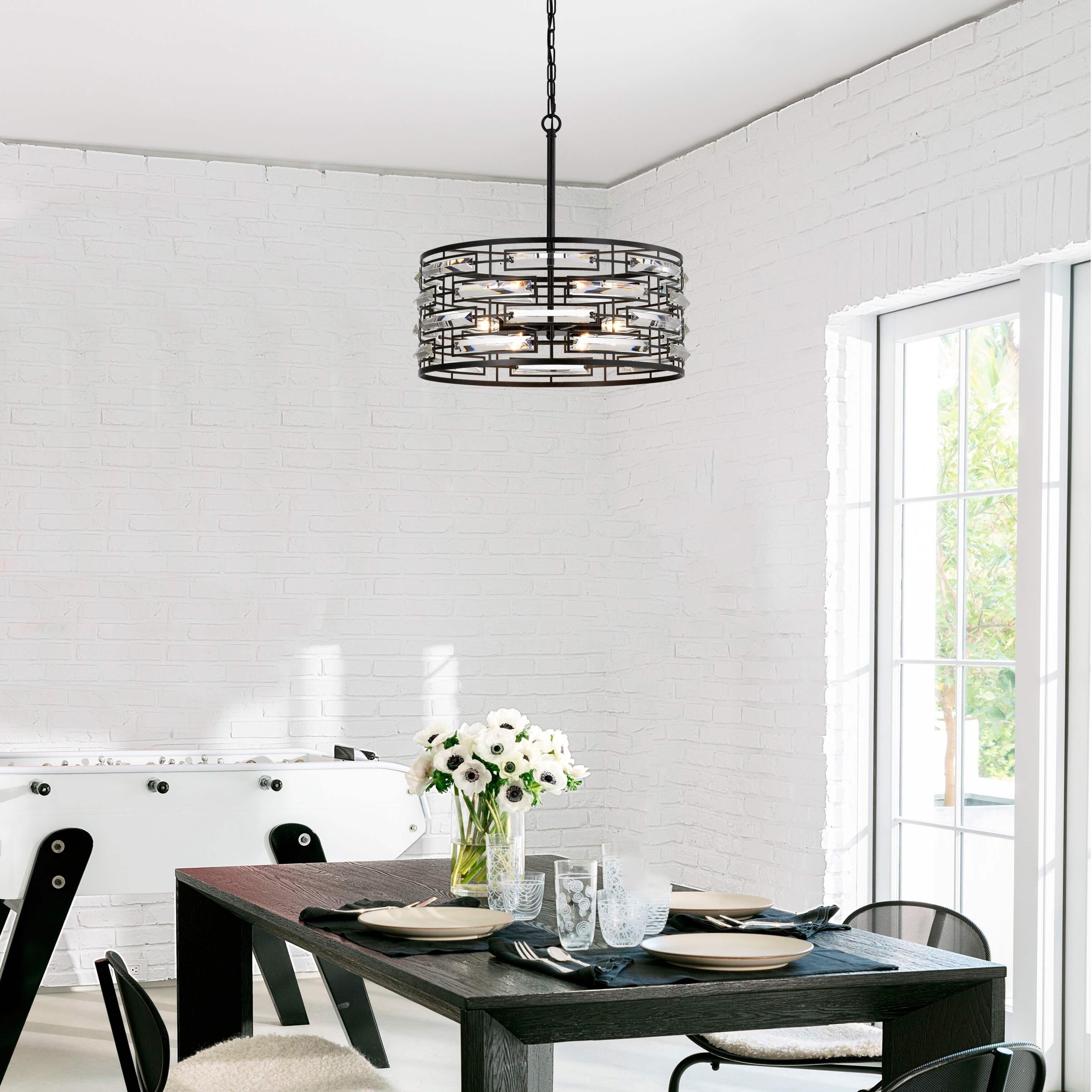 Lustre à abat-jour tambour Anita avec prisme en verre transparent