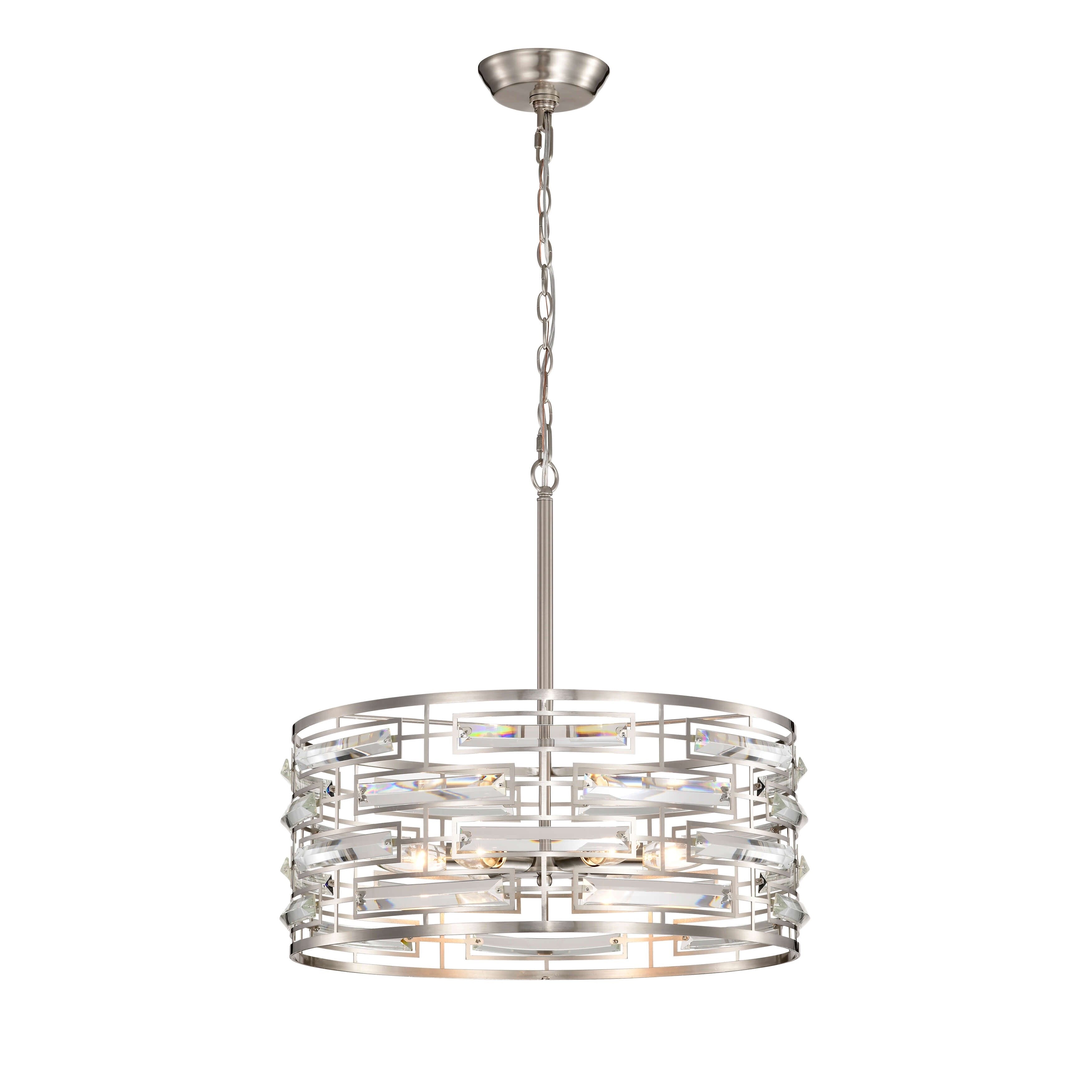 Lustre à abat-jour tambour Anita avec prisme en verre transparent