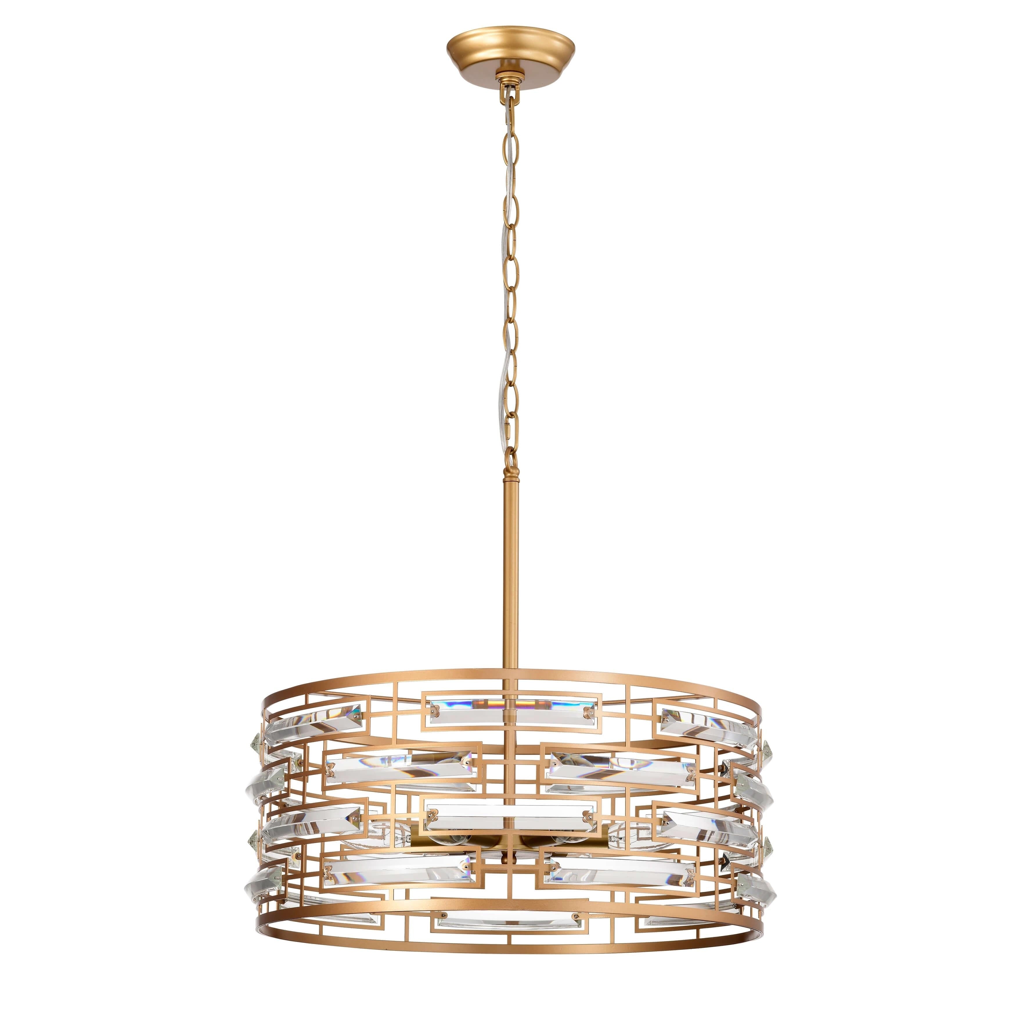 Lustre à abat-jour tambour Anita avec prisme en verre transparent