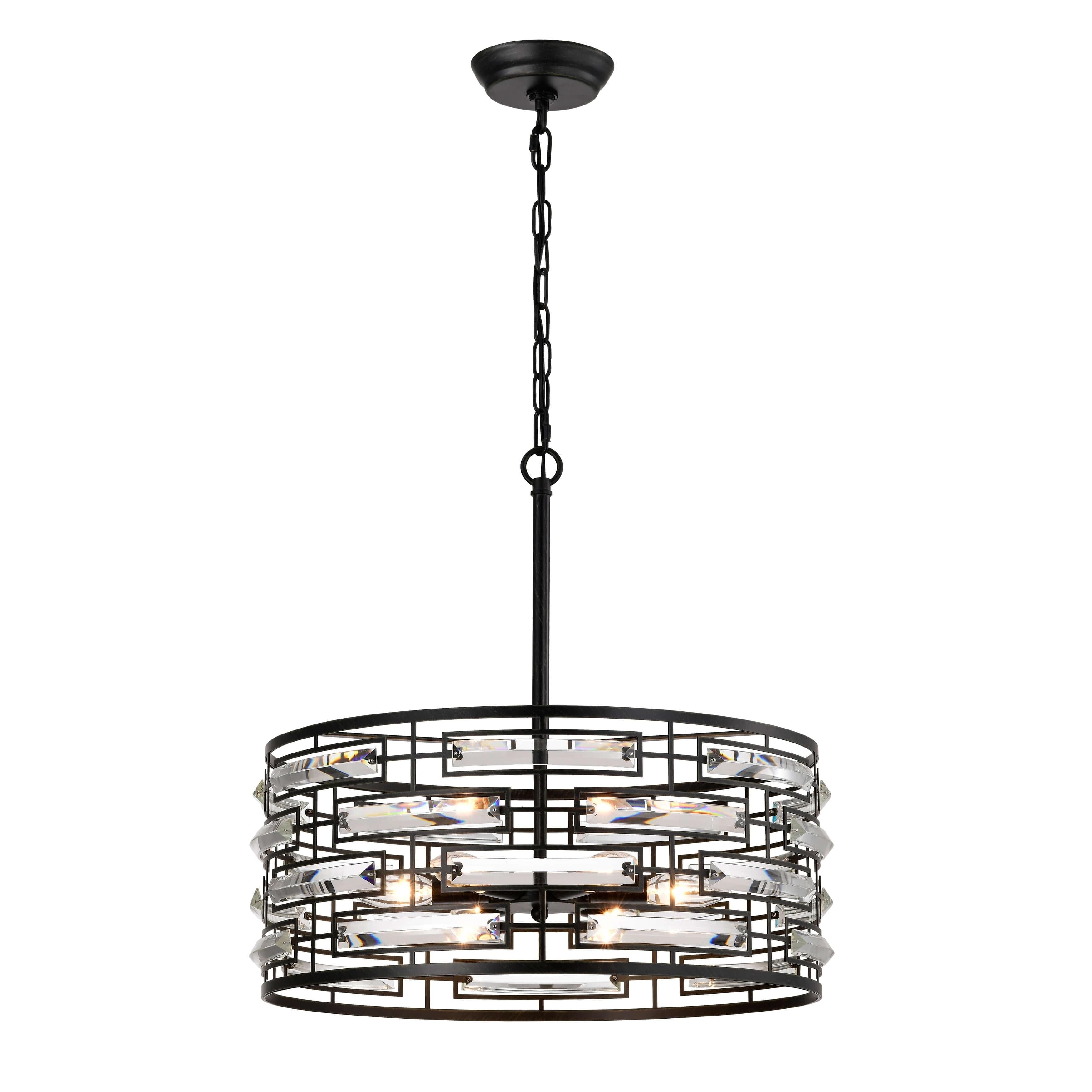 Lustre à abat-jour tambour Anita avec prisme en verre transparent